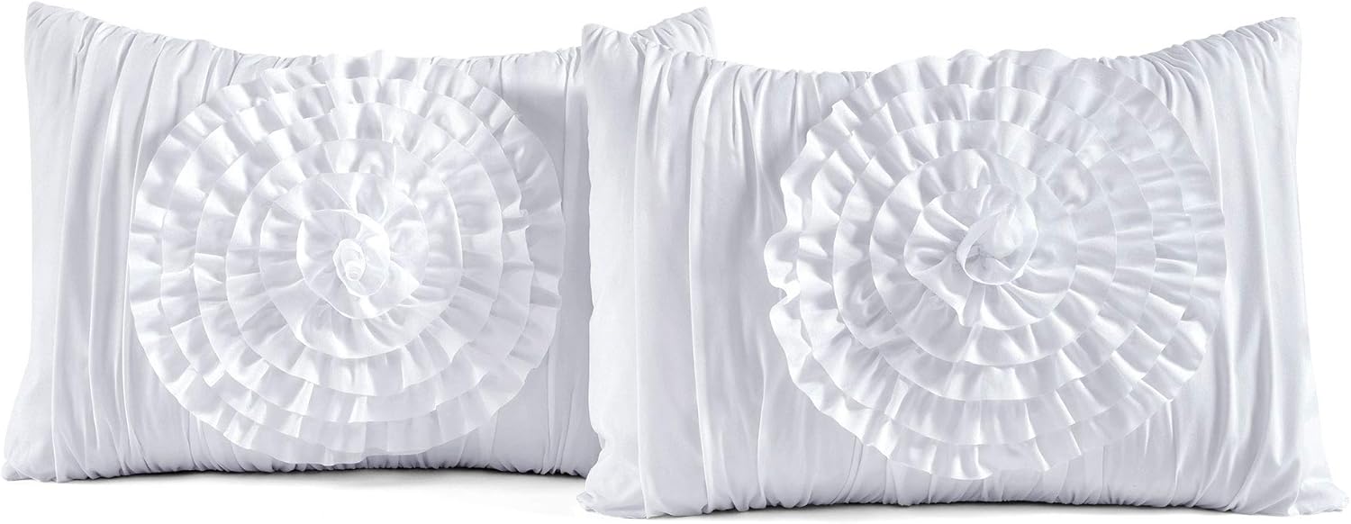 Lush Decor Serena 3-Piece Comforter Set, White, King - immagine 6