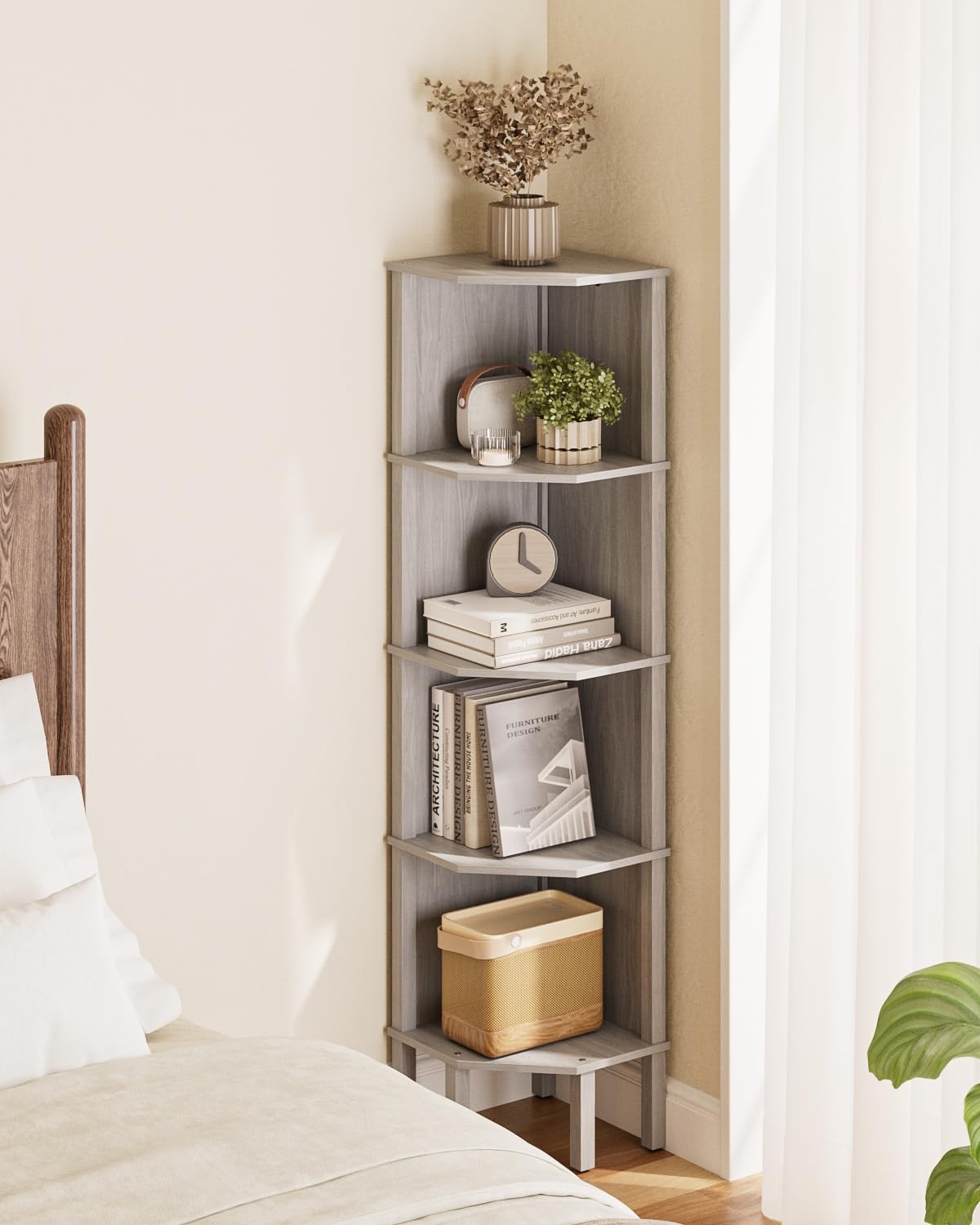 Libreria Angolo con 5 Livelli 127x29x29cm, Grigio