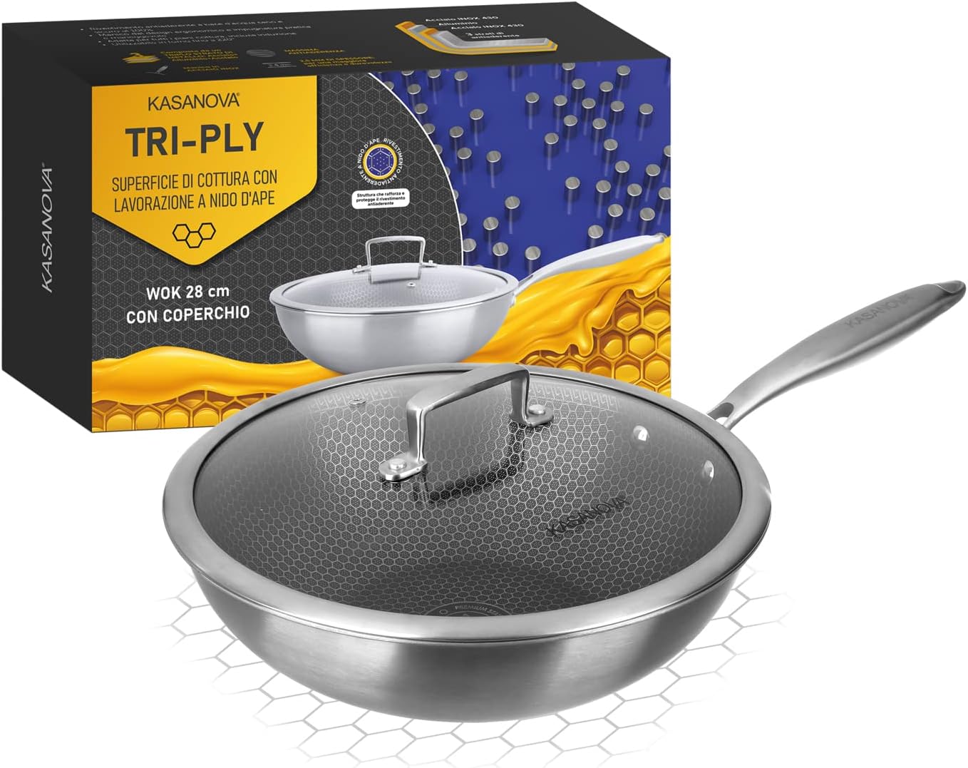 Kasanova Padella Antiaderente Tri-ply Wok 28 cm