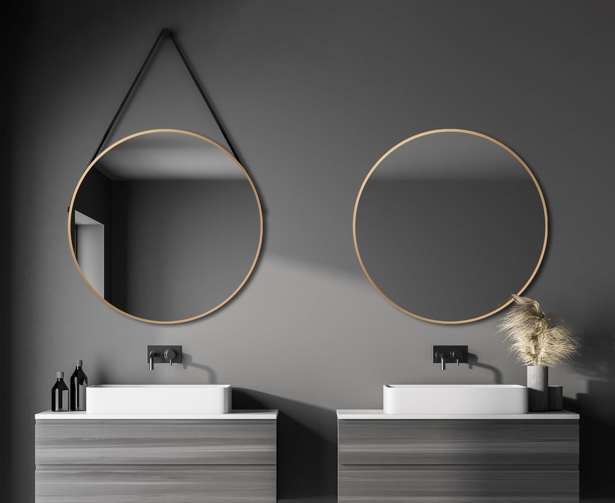 Talos 50269, Specchio Decorativo Rotondo da Parete in Oro Opaco, Ø 80 cm