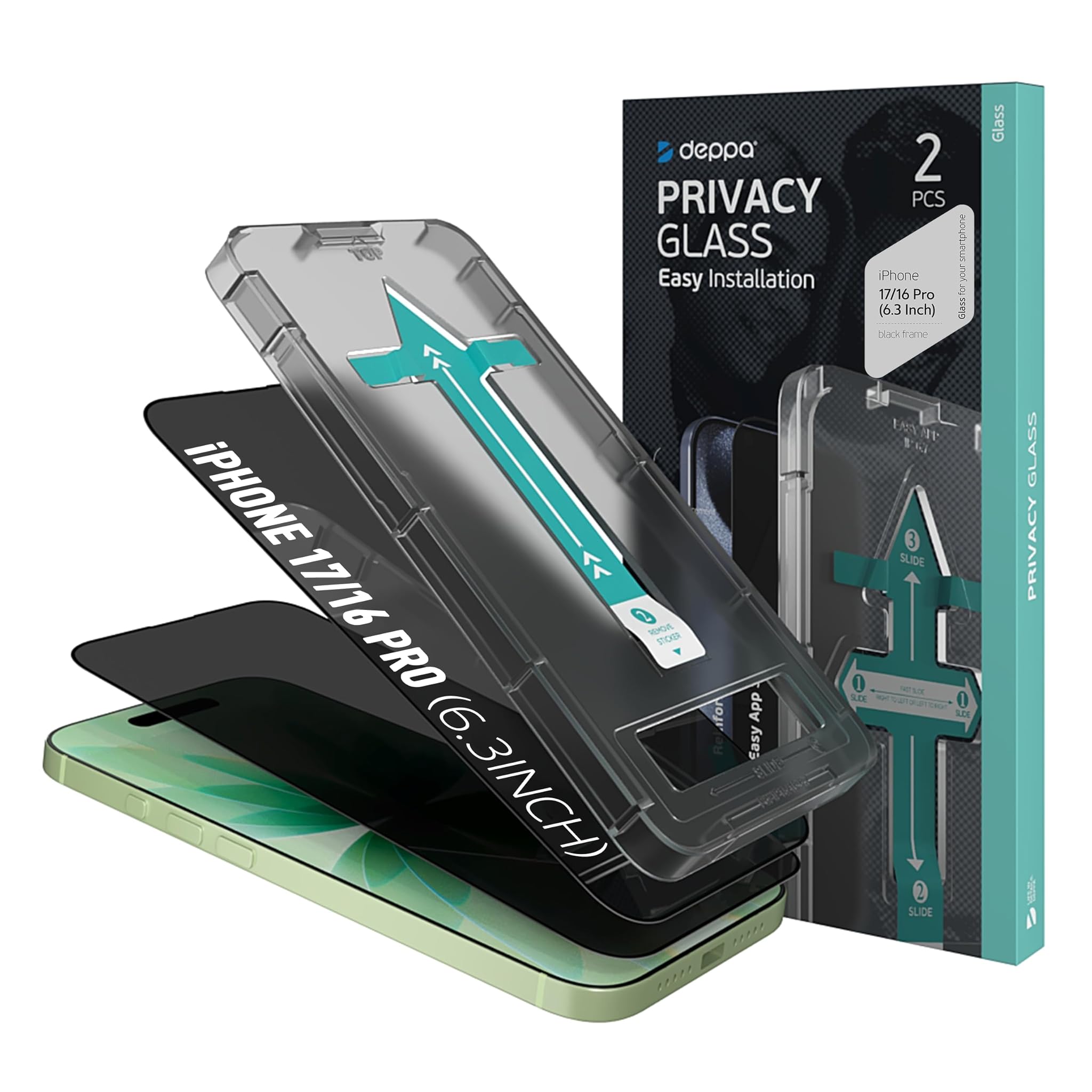 Deppa Vetro Temperato Privacy per iPhone 16 Pro Max [2 Pezzi]