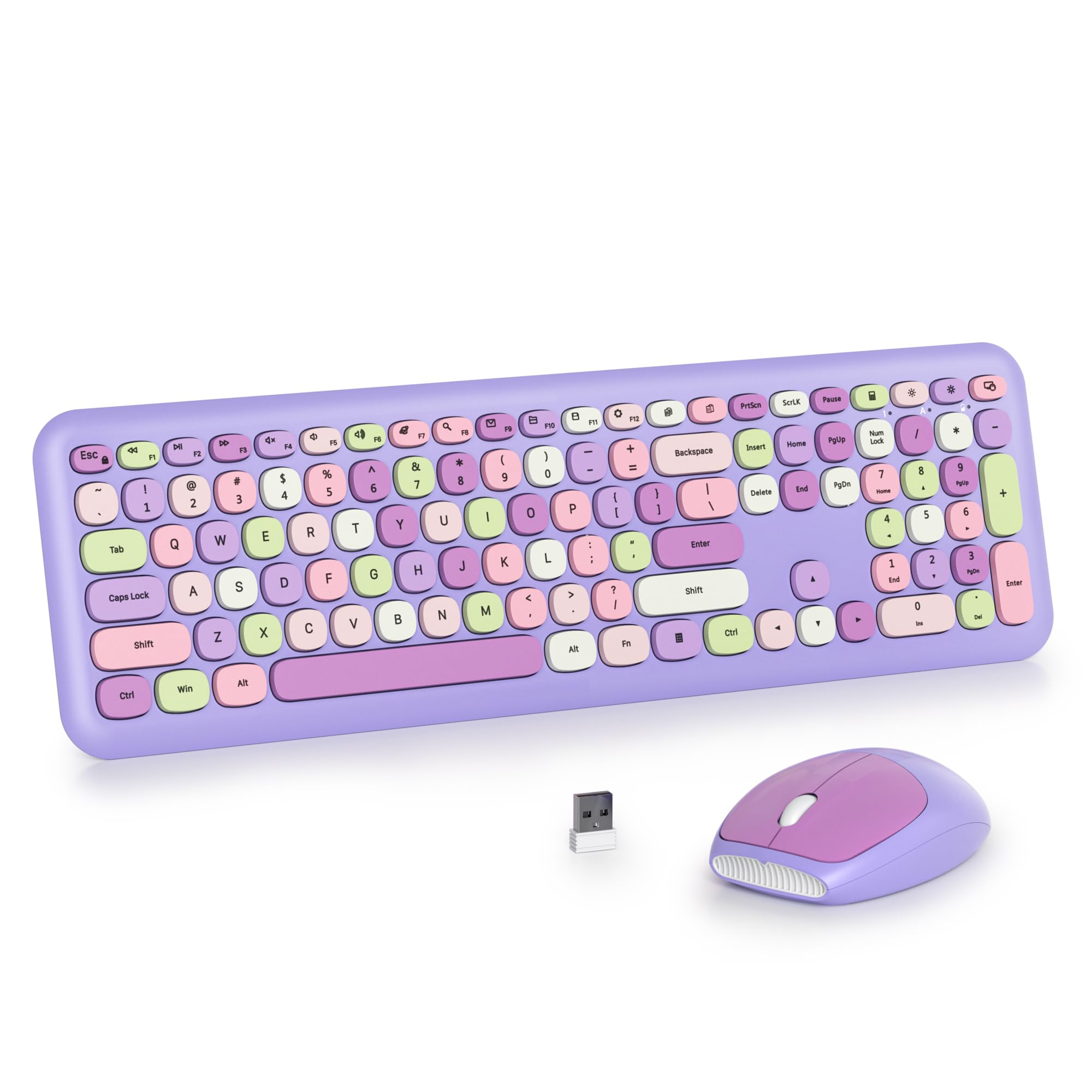 Solidee Combo Tastiera e Mouse Wireless 2.4GHz, Purple