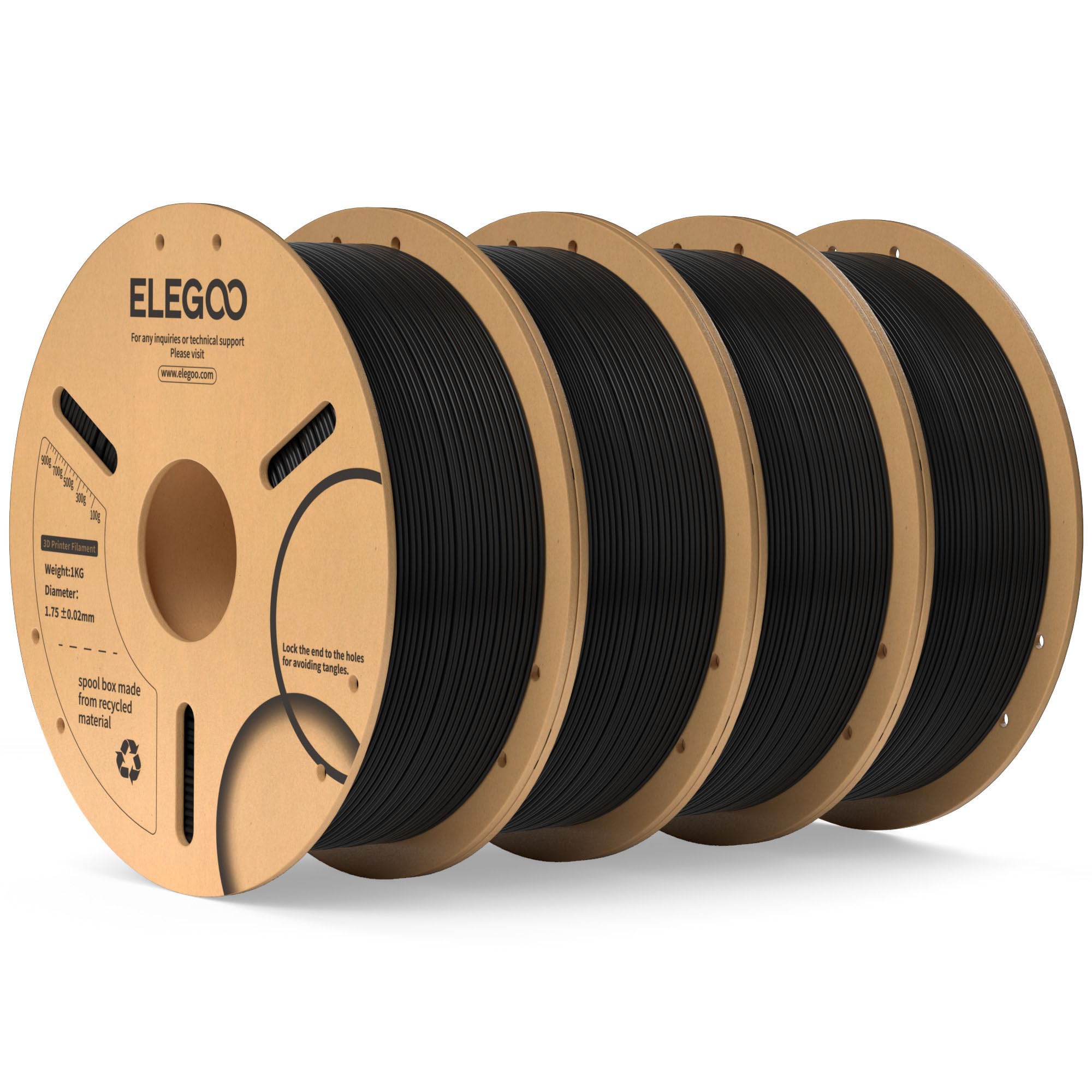 Elegoo Filamento PLA 1.75mm Nero 4KG