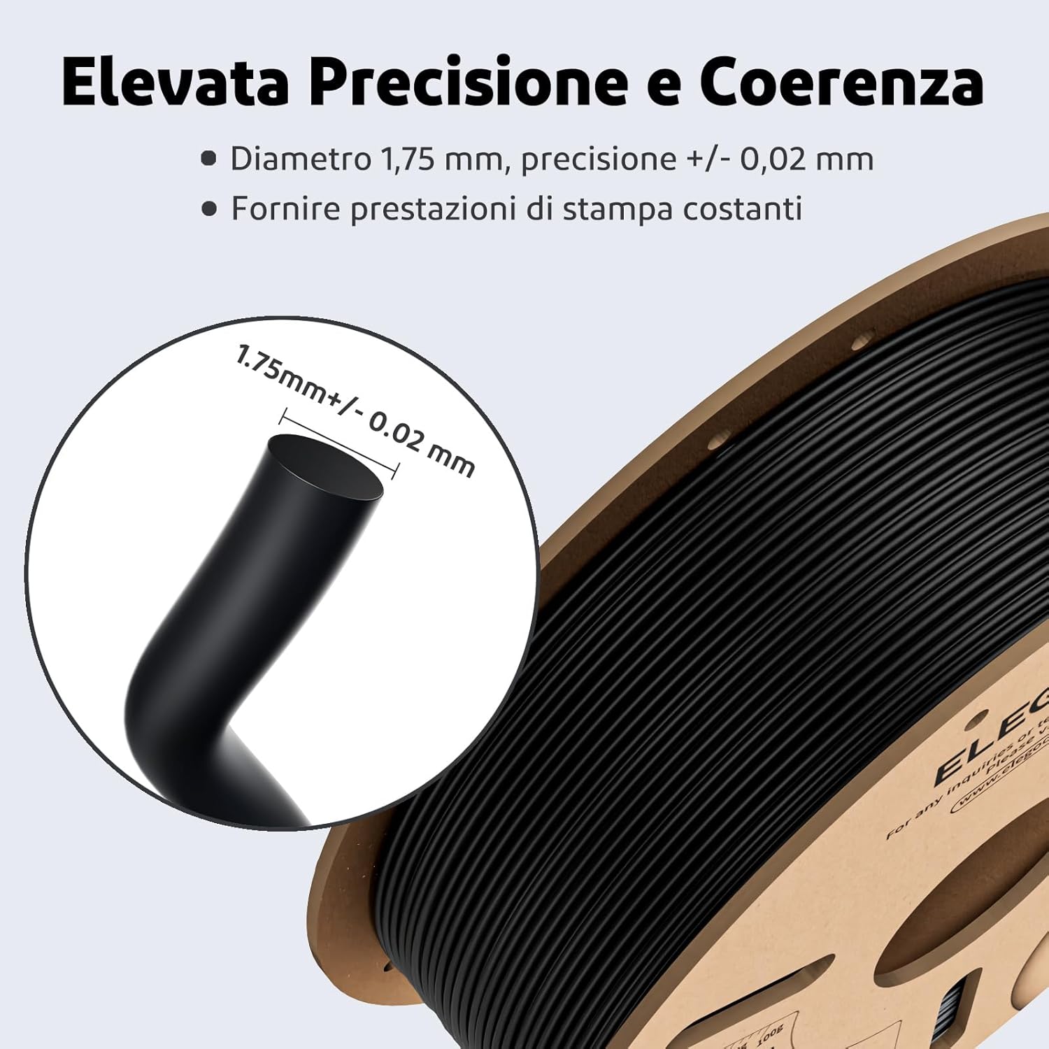 Elegoo Filamento PLA 1.75mm Nero 4KG - immagine 3
