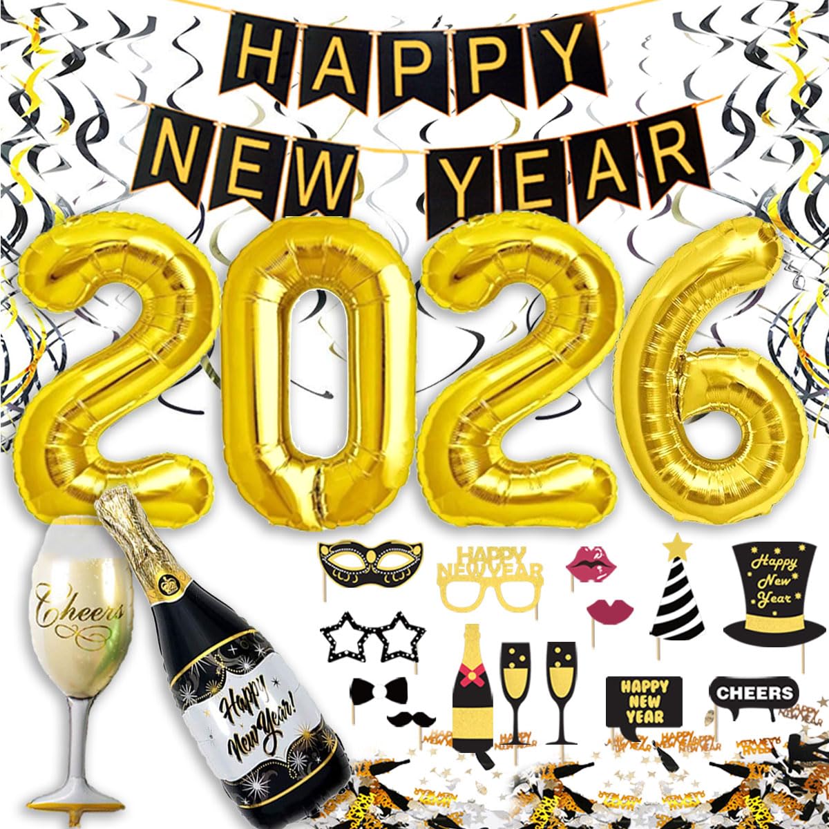 Decorazioni Capodanno 2026 Set XXL Nero Oro