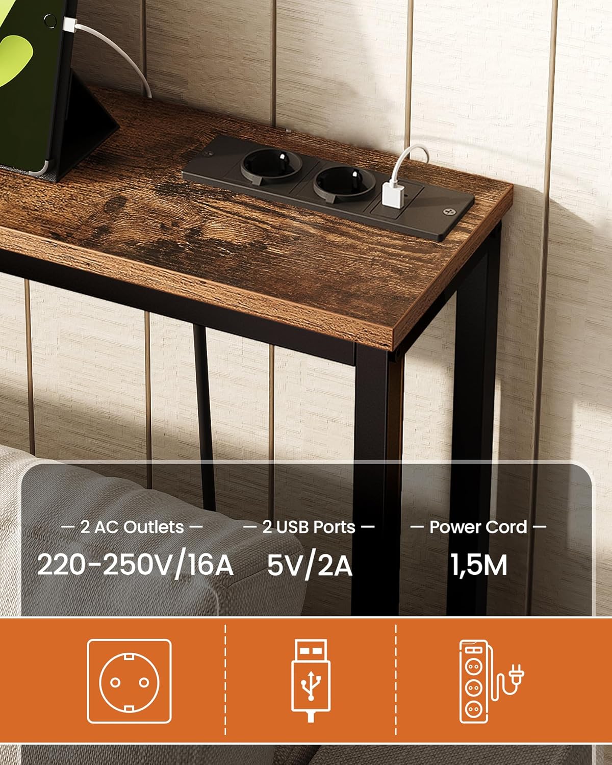 Choezon Tavolo Consolle 160cm con 2 Prese e 2 USB - immagine 4