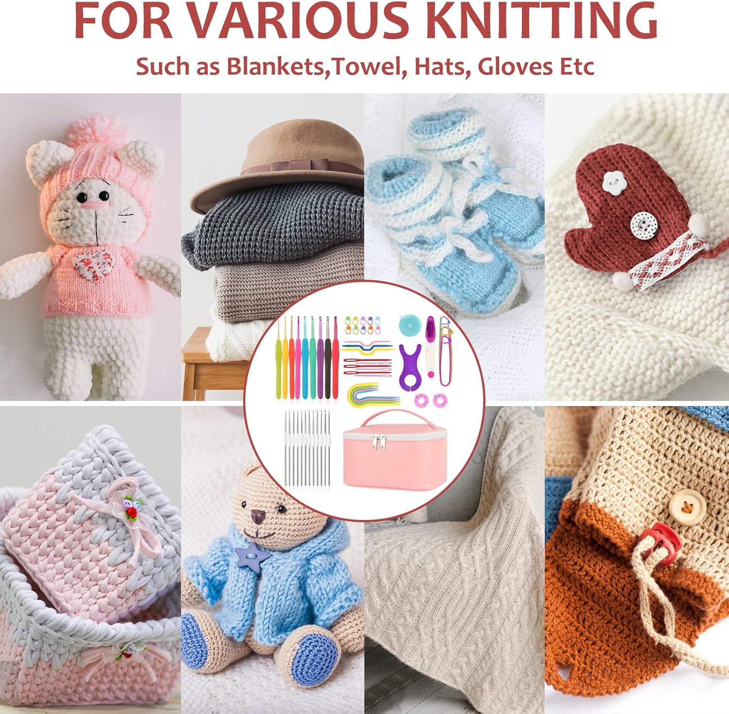 Coopay Kit Uncinetto per Principianti 61 Pezzi, Rosa - immagine 7