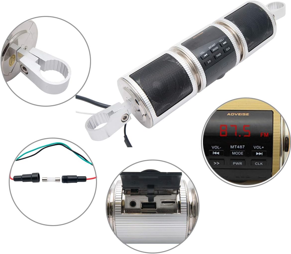 Riloer 12V Moto Bluetooth Audio Sound System, Argento - immagine 3