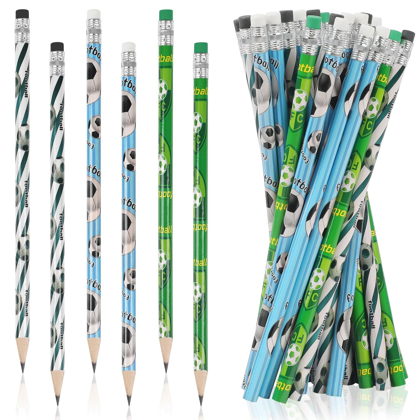 24 Pezzi Matite con Gomma, Matite Bambini, Matita Regalo Festa Bambini, Matita Calcio, per Esami, Scuola, Ufficio, Disegno e Schizzi, Gadget Compleanno Baby