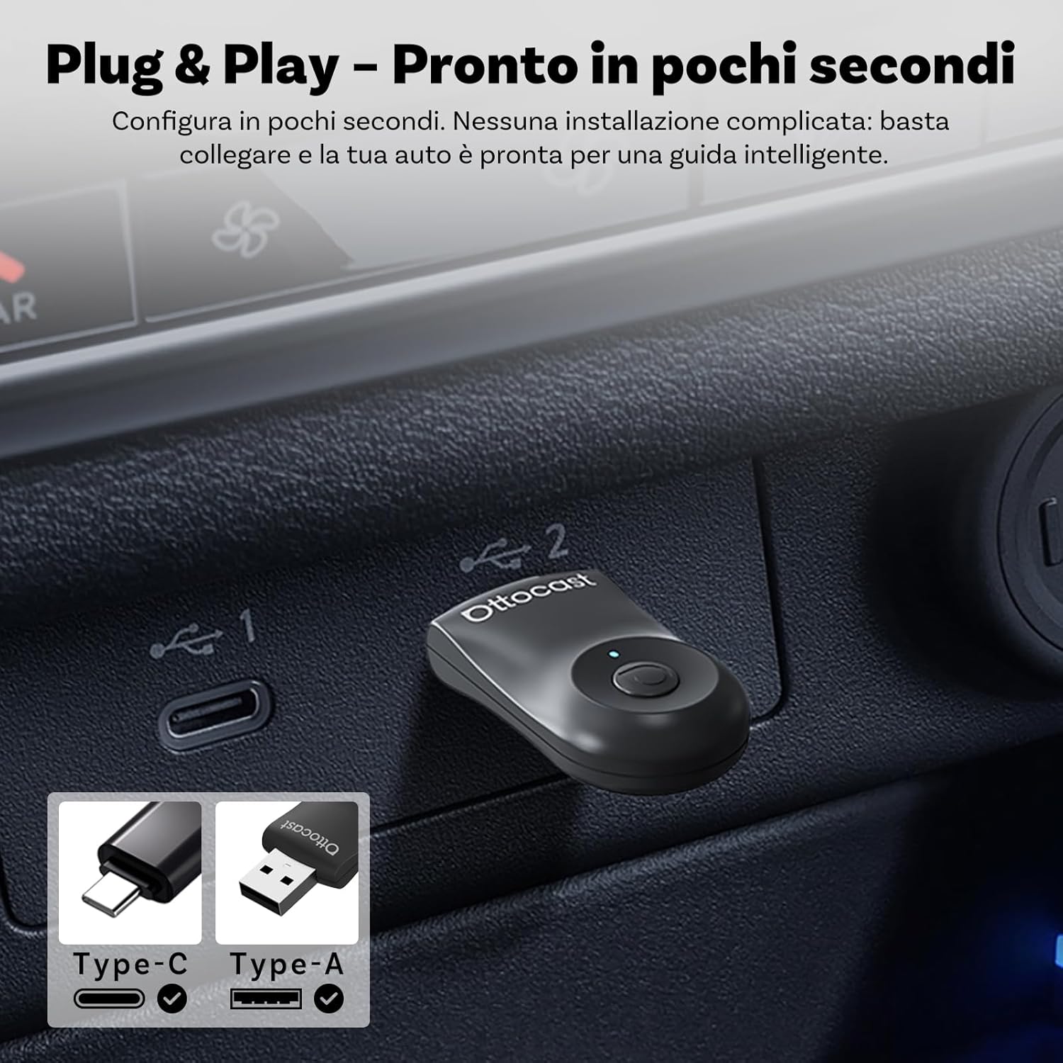 Ottocast MINI - Adattatore CarPlay e Android Auto Wireless - immagine 4