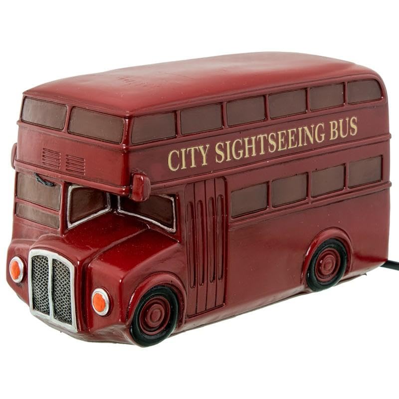 DRW Lampada da tavolo bus doppio in poliresina rossa 12x22x11 cm