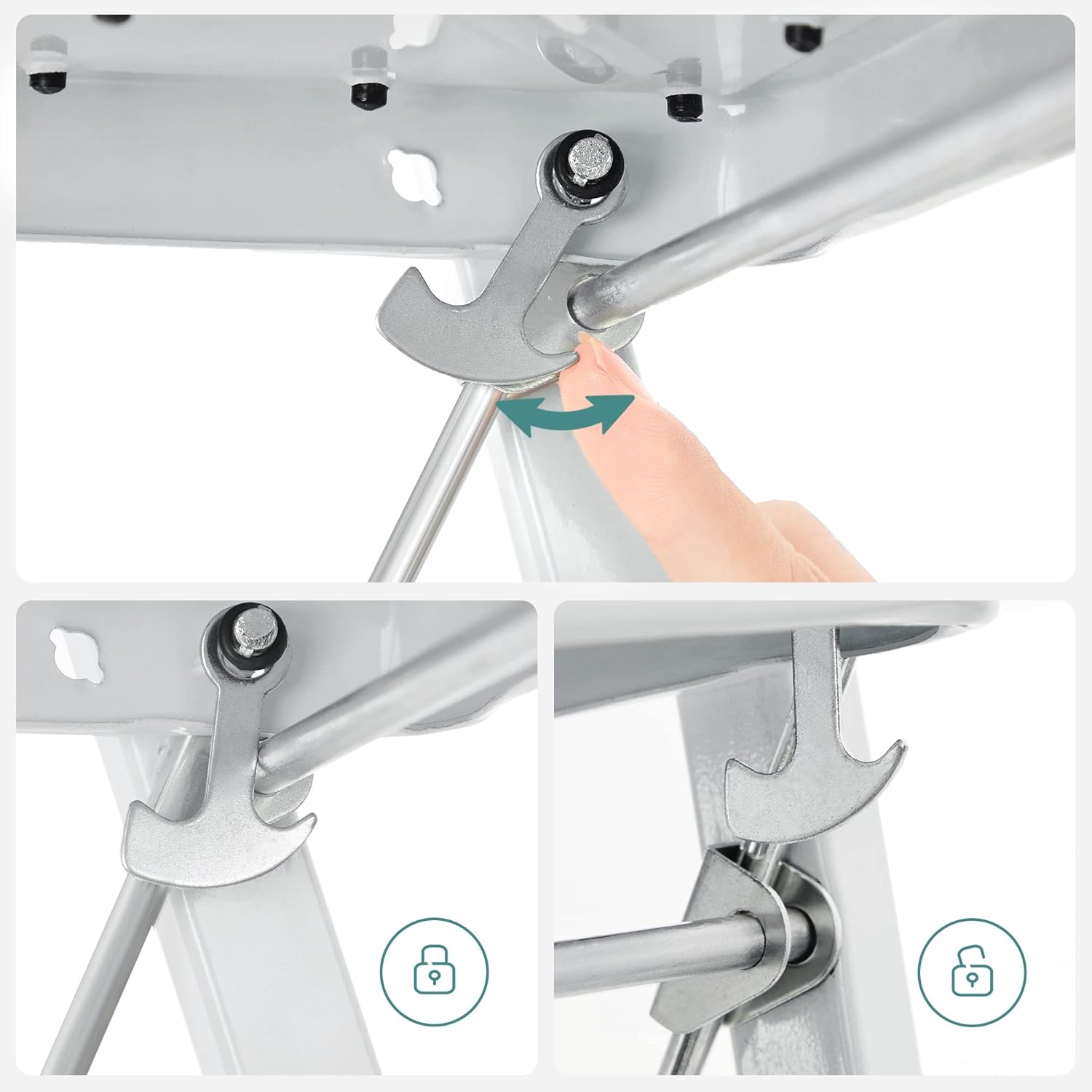 Songmics Scaletta Pieghevole in Acciaio 150 kg, Bianca - immagine 4