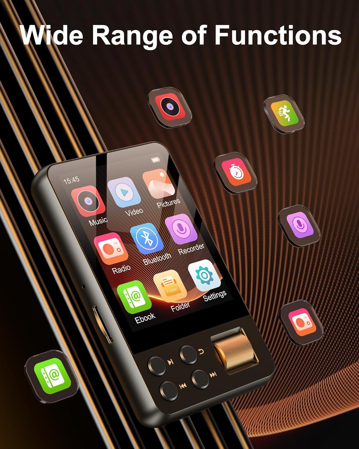 Lettore MP3 Bluetooth 64GB con Cuffie, Nero - immagine 2