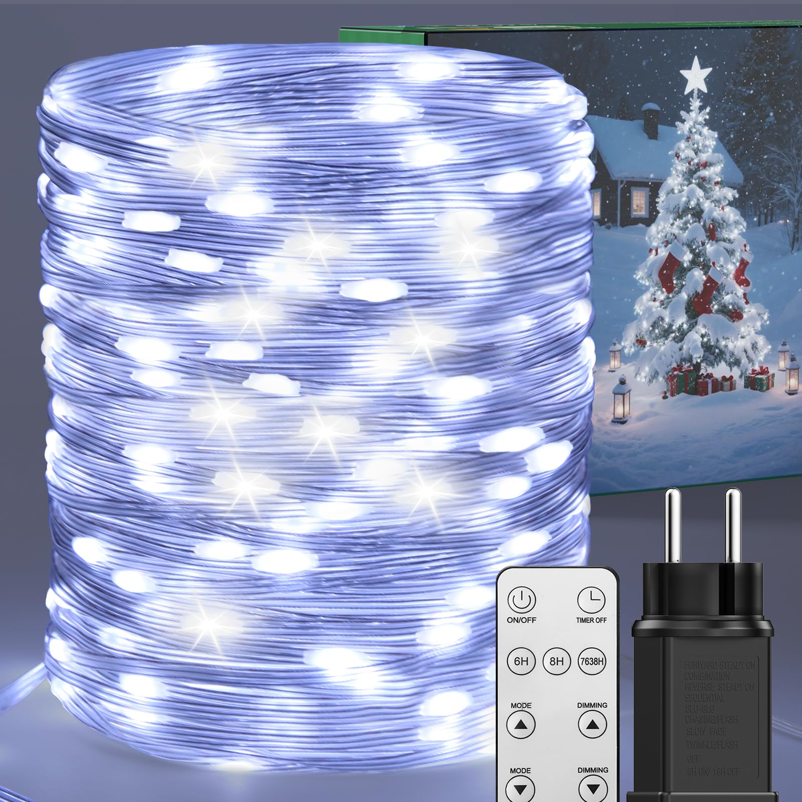 Luci Natale Esterno 50m 500 LED, Bianco Freddo