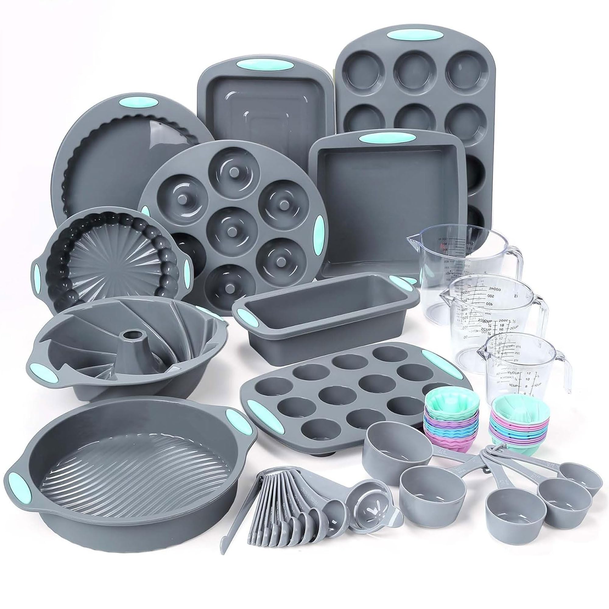 Tongjude Set 54 Pezzi Teglie in Silicone, Grigio