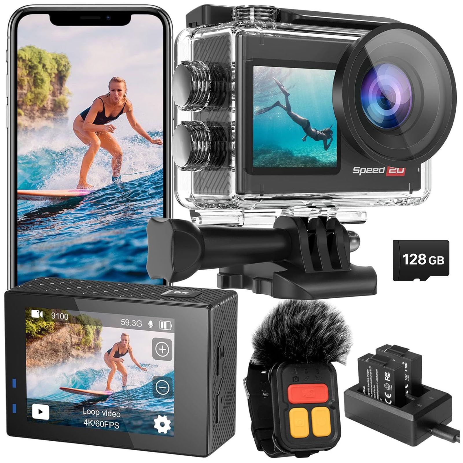 Action Cam 4K60FPS 40MP WiFi Subacquea 40M