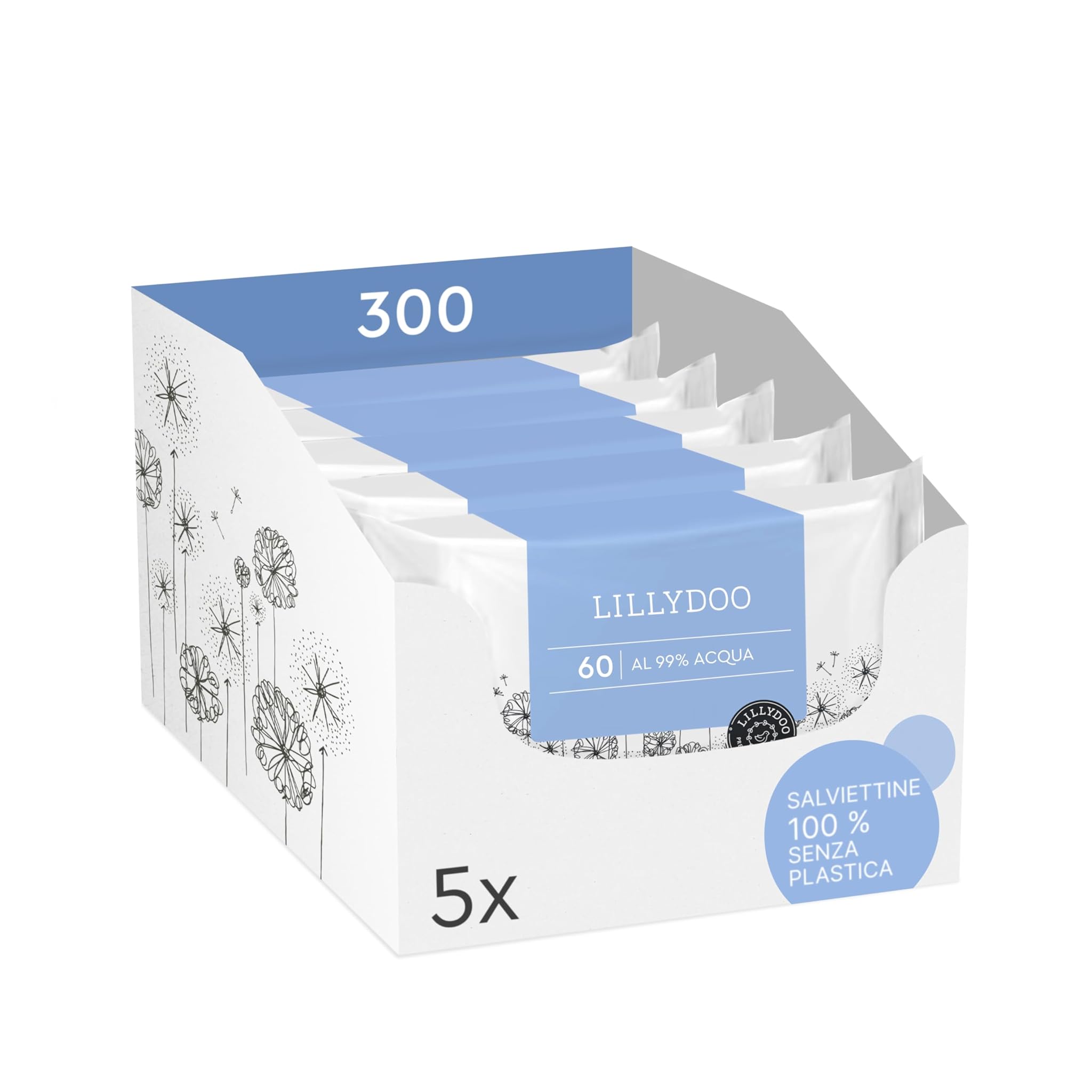 Lillydoo Salviettine Umidificate 99% Acqua, 300 Pezzi