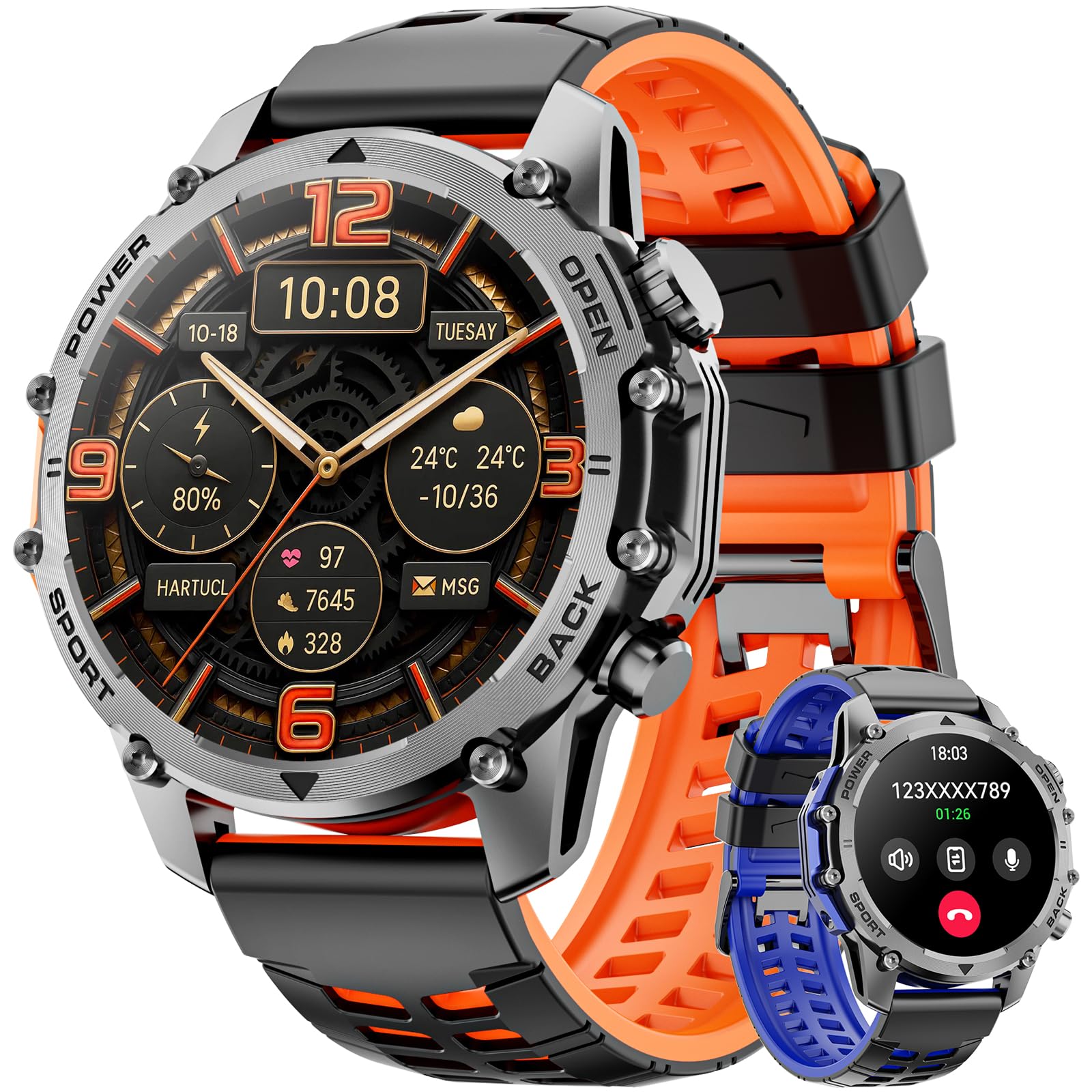 Smartwatch Uomo Militare HD 1.52'' con Torcia