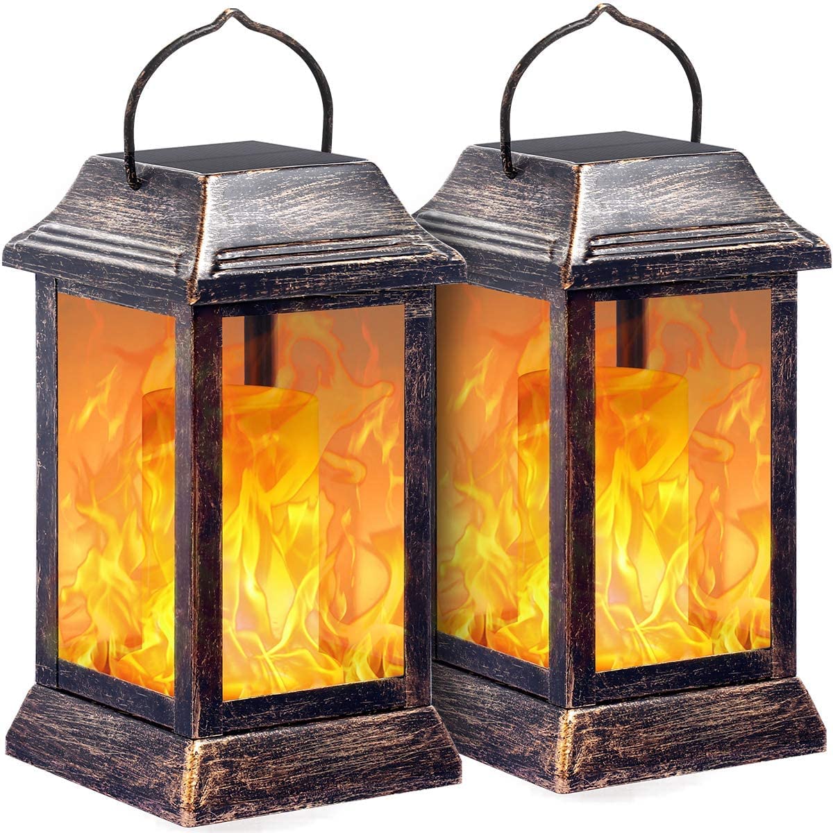 Solarbaby Solar Lights Outdoor Flame Lantern (2 Pezzi), Bronze