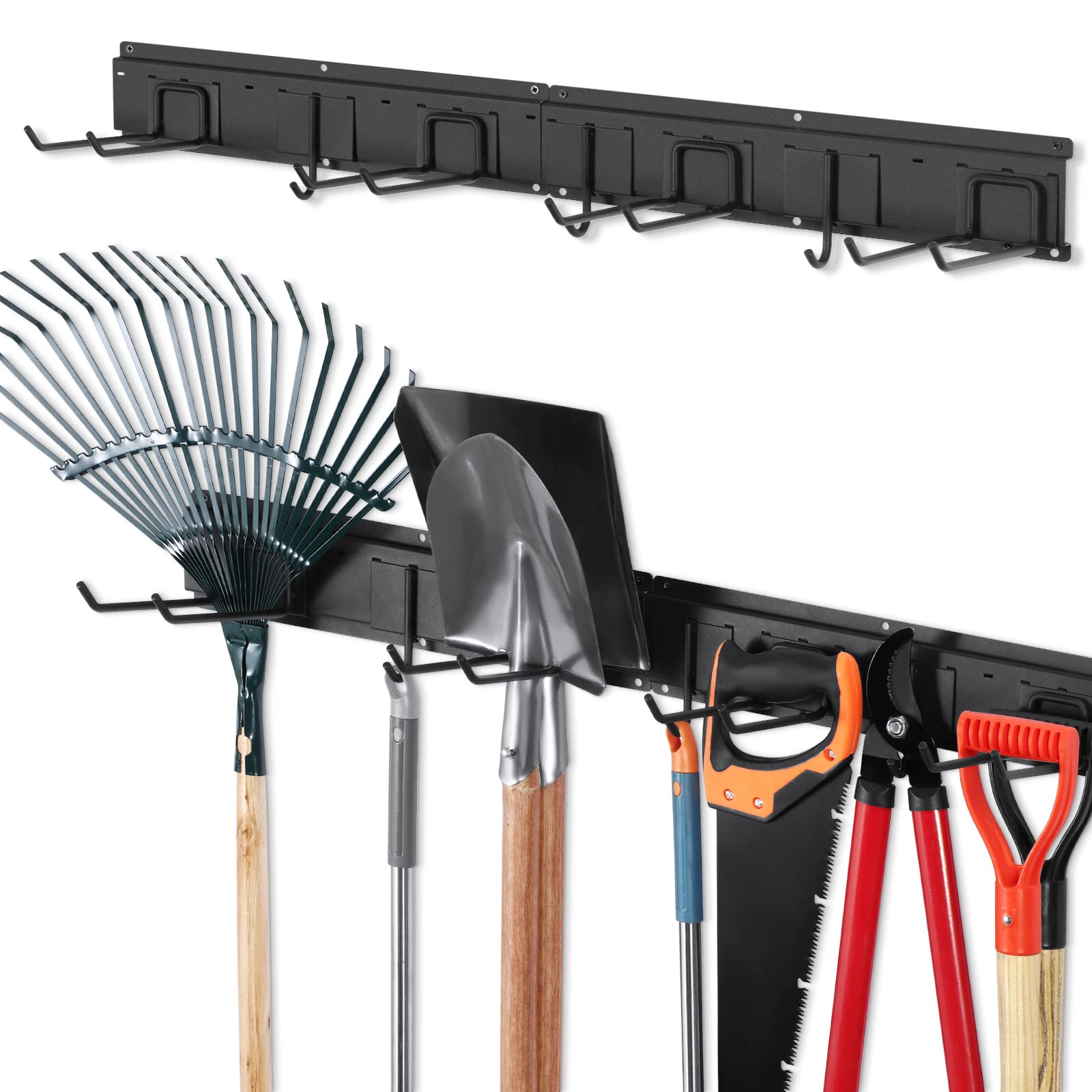 Parete Attrezzata Garage in Acciaio con 7 Ganci, Nero