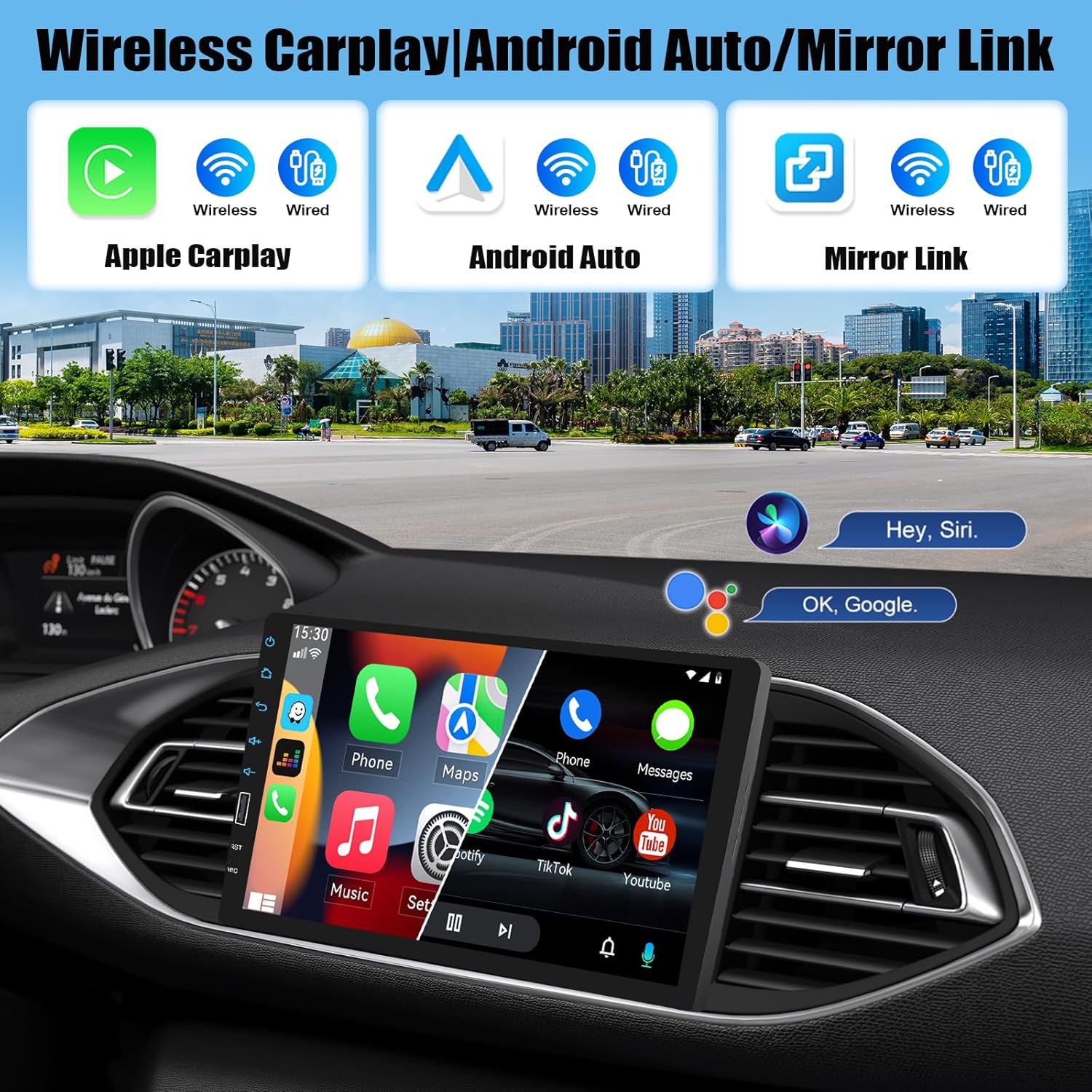 Camecho Autoradio 1 Din Wireless Carplay Android Auto 9'' - immagine 2