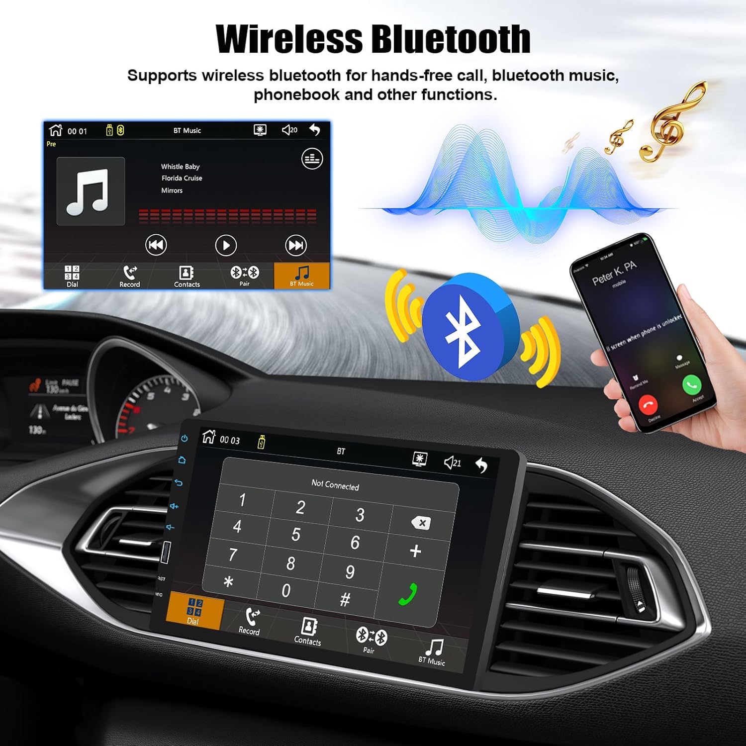 Camecho Autoradio 1 Din Wireless Carplay Android Auto 9'' - immagine 3