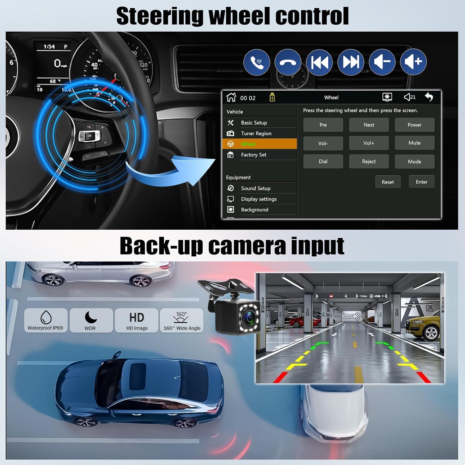 Camecho Autoradio 1 Din Wireless Carplay Android Auto 9'' - immagine 6