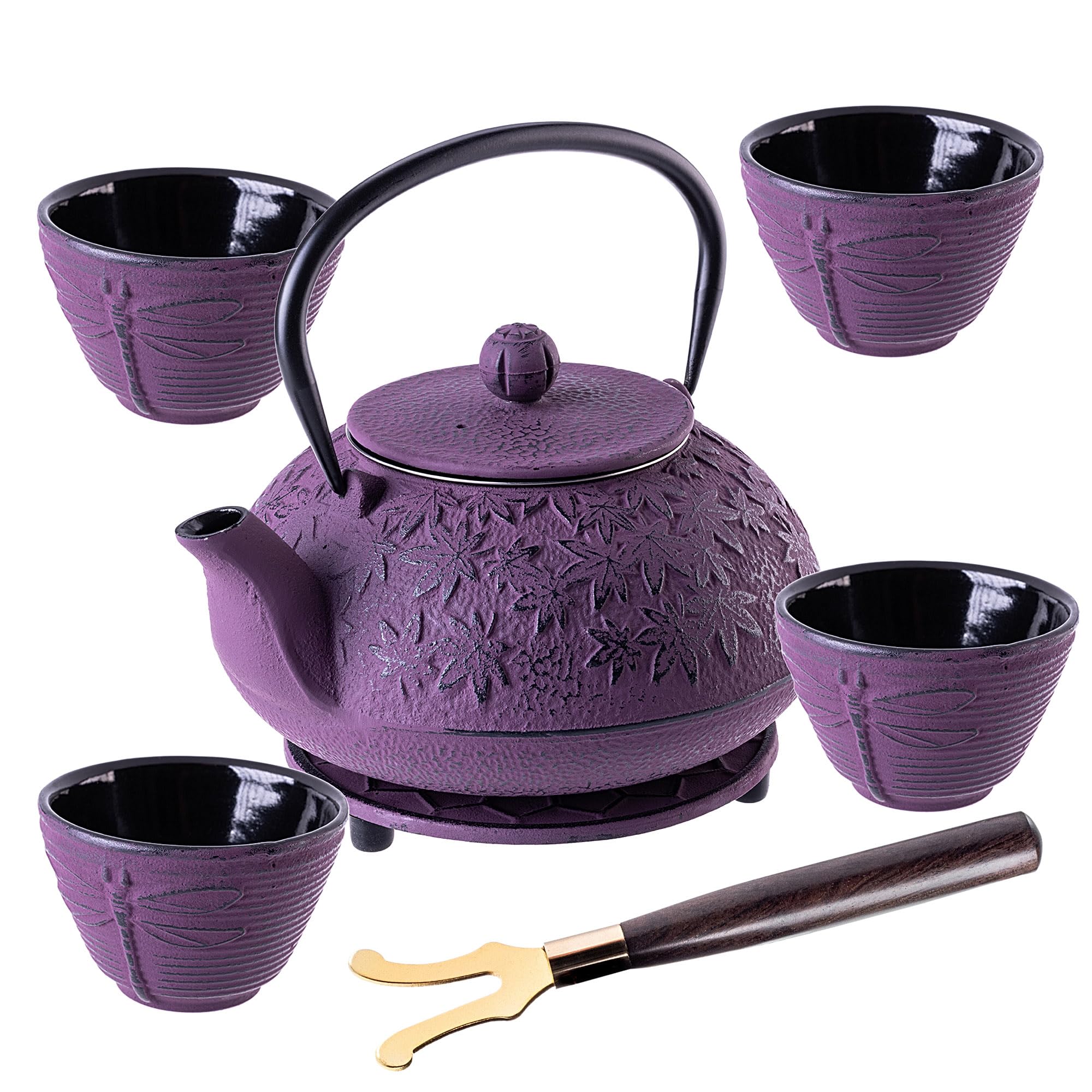 Kadax Teiera Giapponese 1 L con 4 Tazze, Violetto