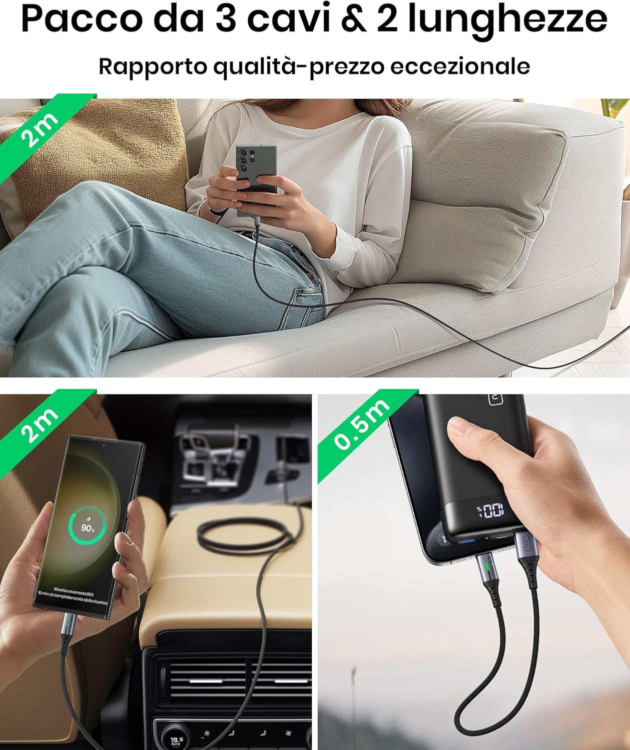Iniu Cavo USB Type-C 3.1A Ricarica Rapida [3 Pezzi] - immagine 8