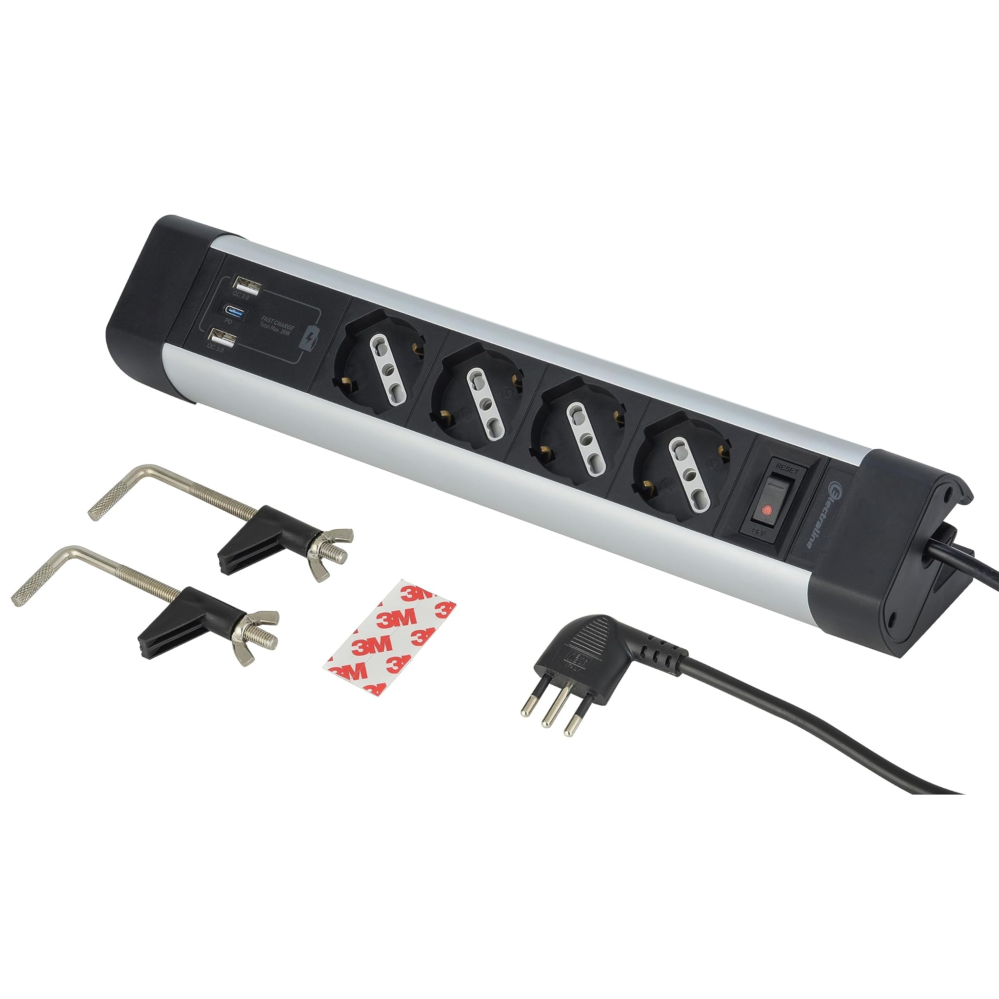 Electraline 61918 Multipresa Scrivania 4 Posti + 3 USB