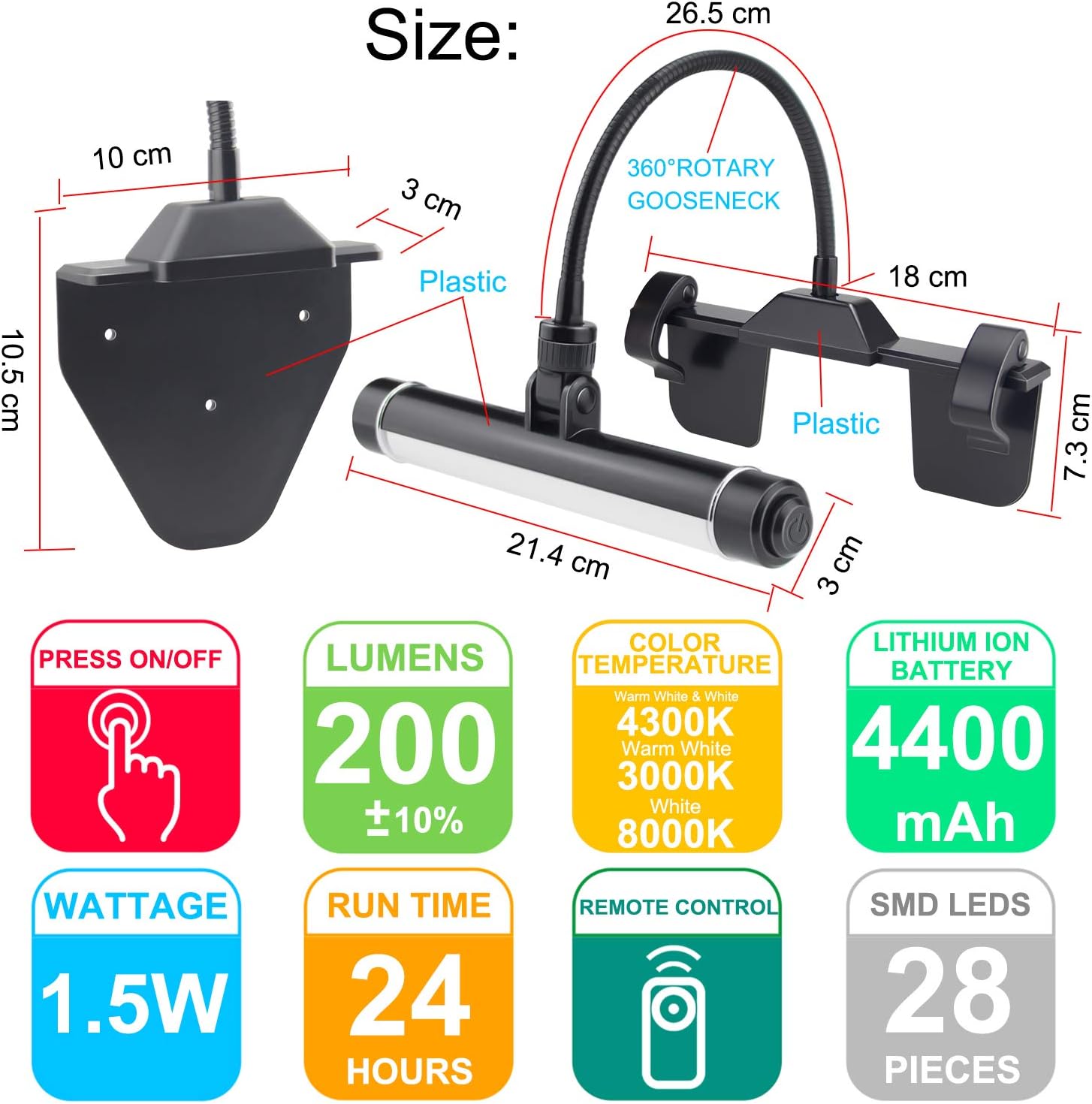 Honwell Lampada per Quadri Wireless Ricaricabile - immagine 3