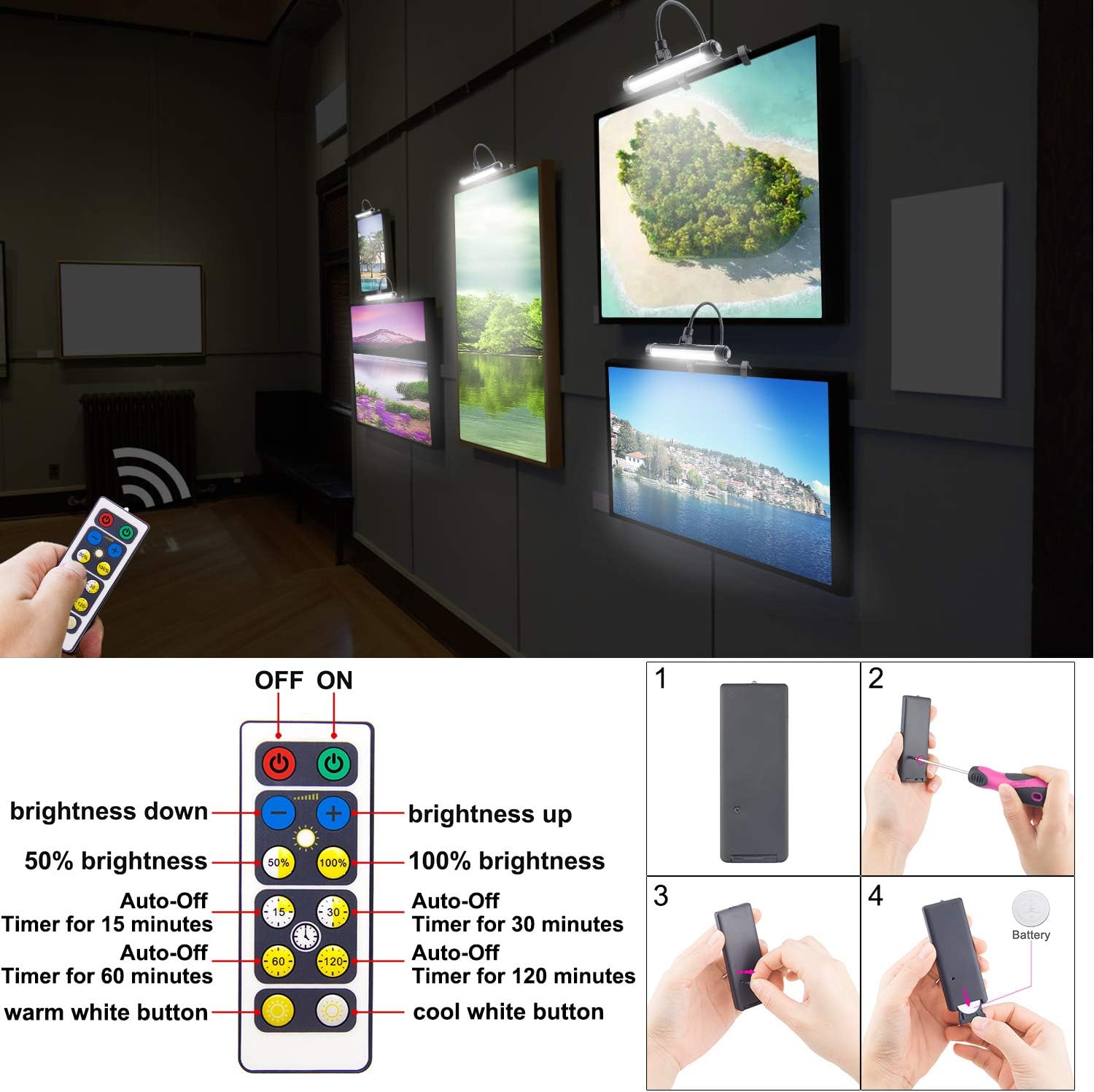 Honwell Lampada per Quadri Wireless Ricaricabile - immagine 4