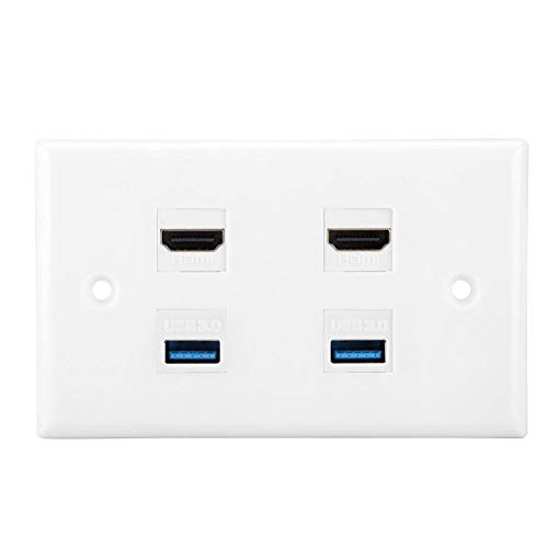 piastra da parete HDMI, accoppiatore HDMI copertura video HDTV piastra a muro con 2 porte HDMI + 2 porte USB 3.0 presa HDMI.