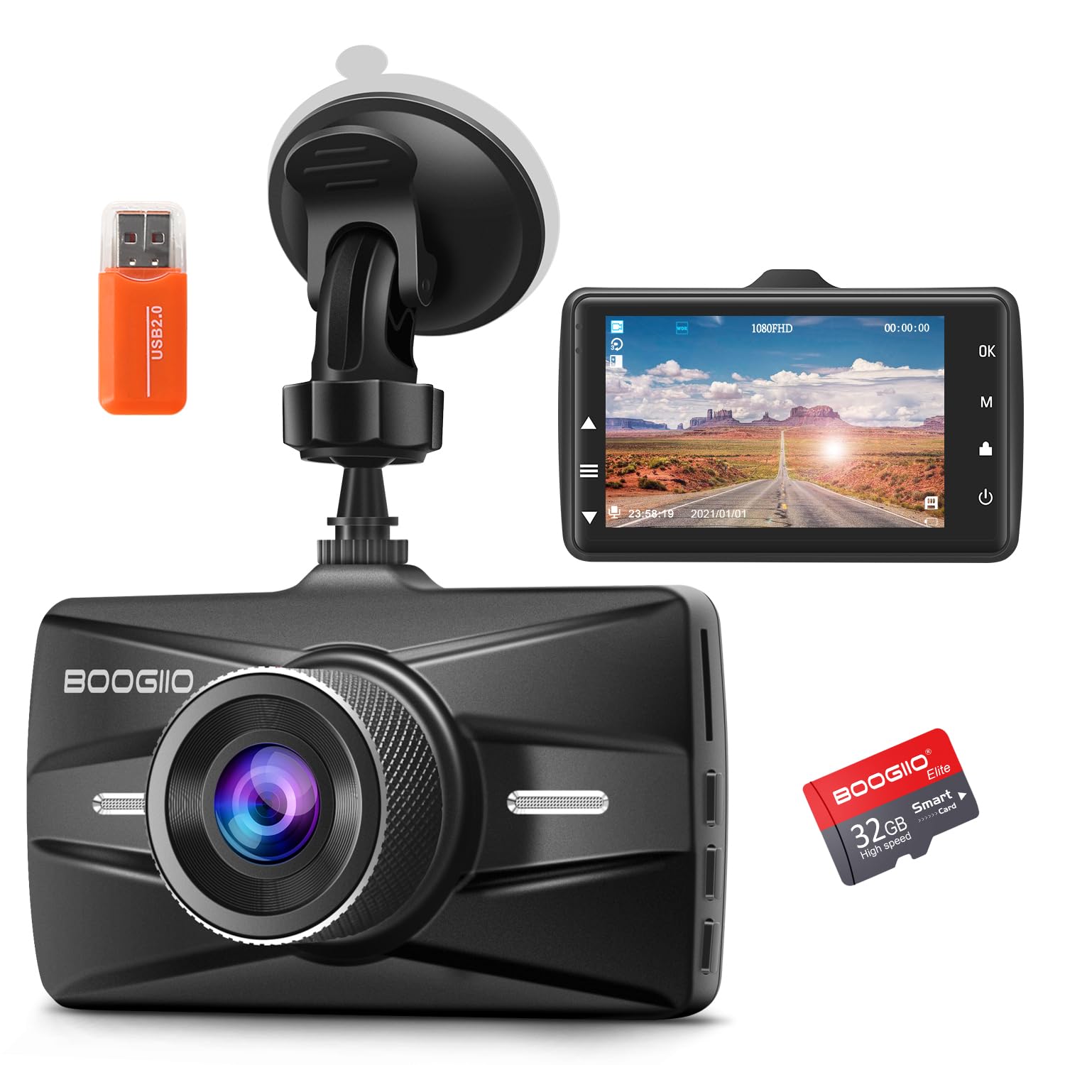 Boogiio Dash Cam Auto 1080P FHD con SD 32G