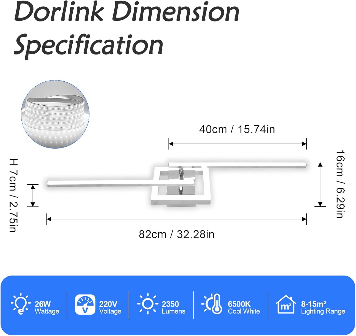 Dorlink Plafoniera LED Soffitto Ruotabile 26W 82CM - immagine 2