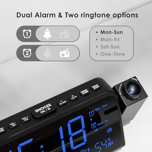 Sveglia con Proiettore Radiosveglia Digitale 270° - immagine 6