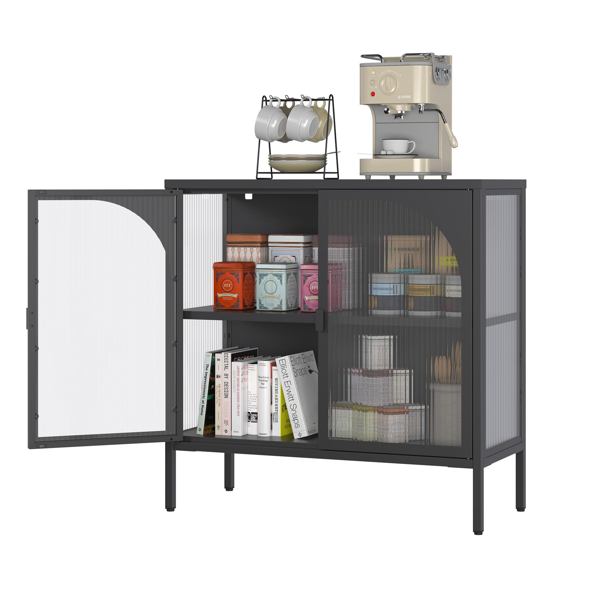 Armadio in Metallo con Ante in Vetro, Nero