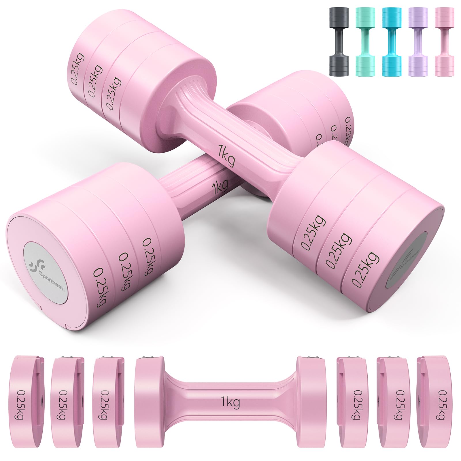 Sportneer Set Manubri Regolabili 2-5kg, Rosa