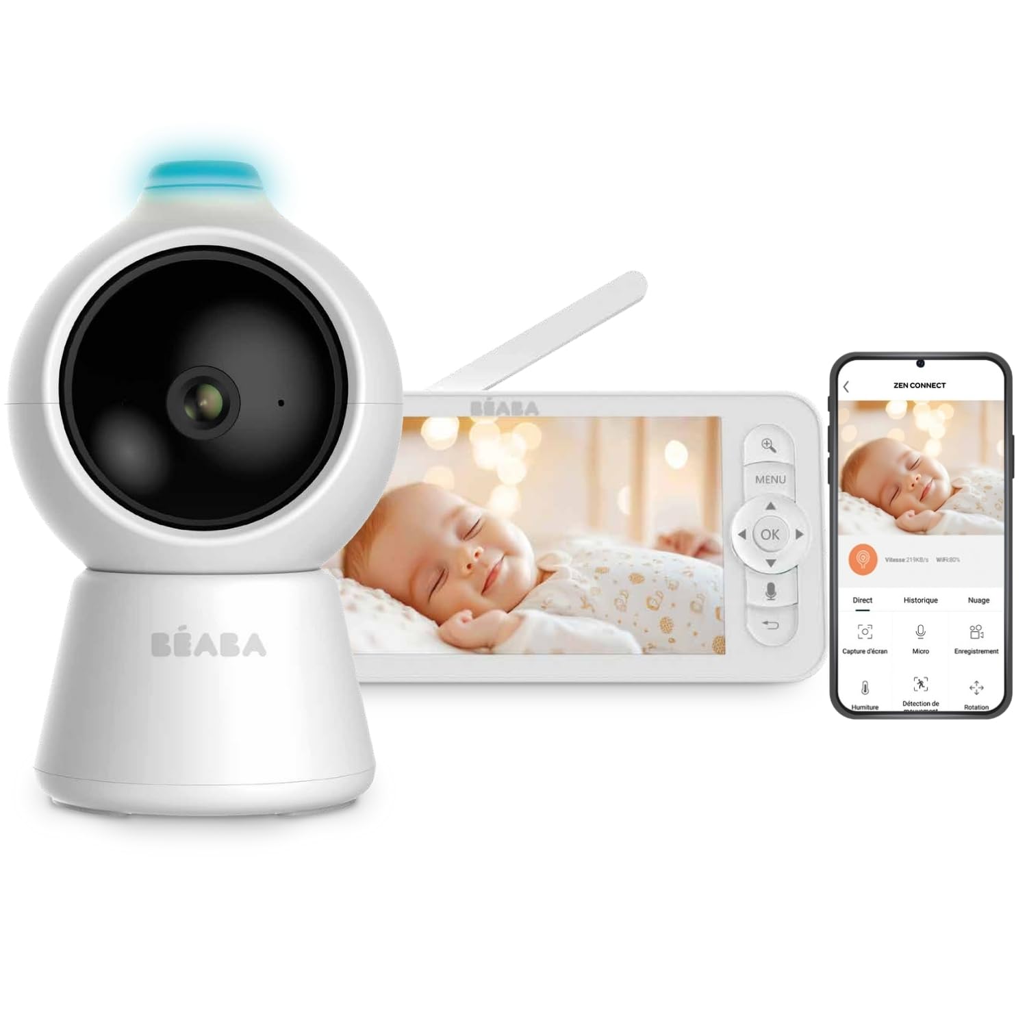 Béaba Zen Smart AI - Videocitofono 3 in 1 con Videocamera 360°