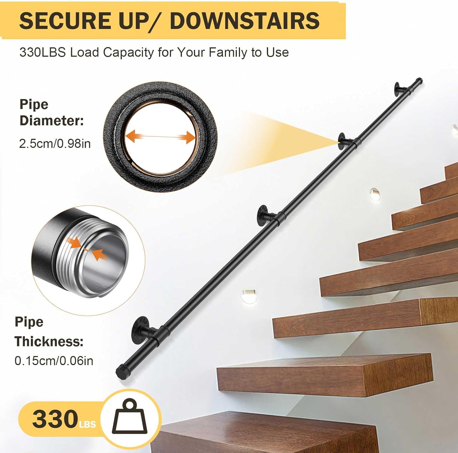 Aomdom Corrimano per Scale Nero 2,5M - immagine 4