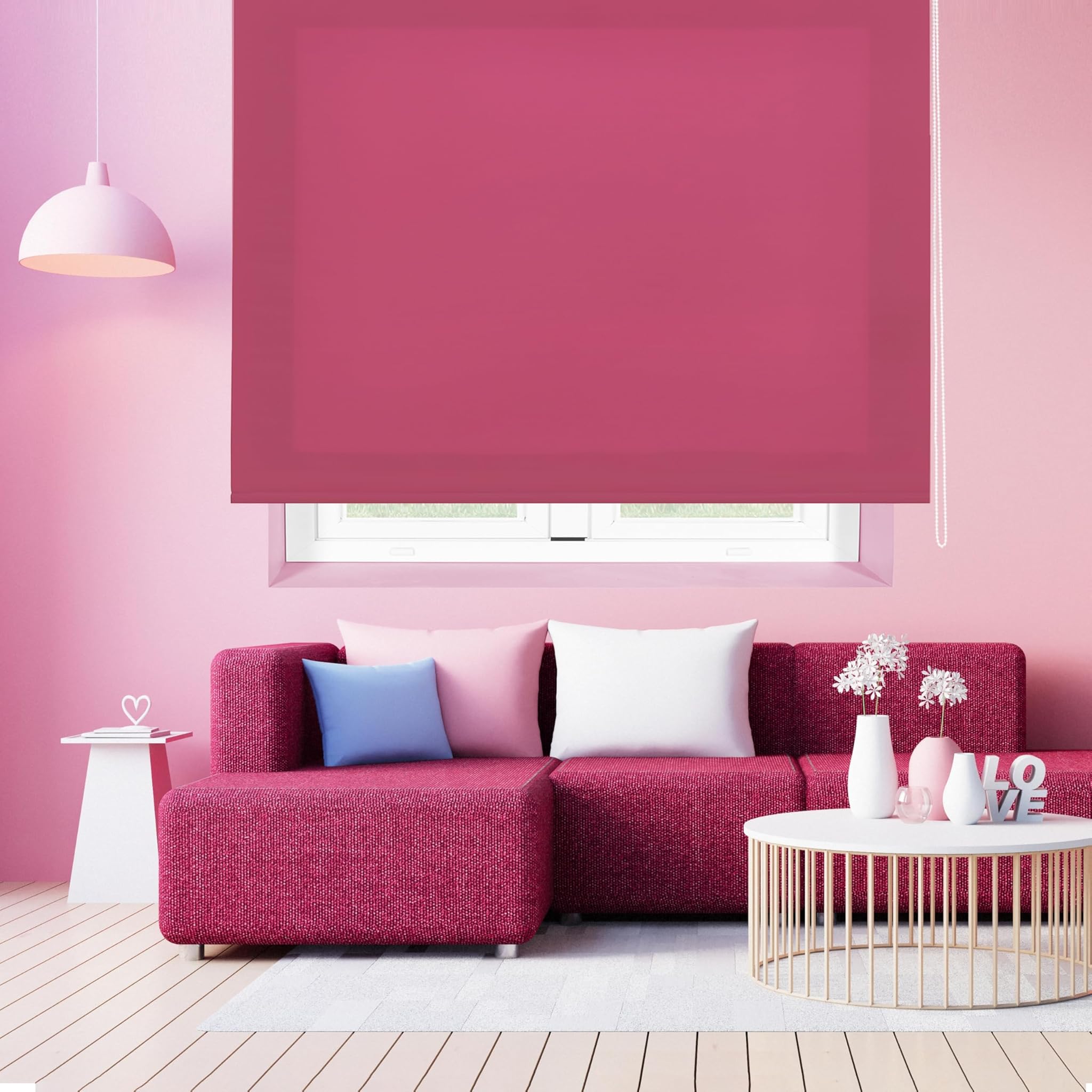 Blindecor Ara | Tenda a rullo traslucida tinta unita - Fucsia, 120 x 250 cm (Larghezza x Altezza) | Dimensioni del tessuto 117 x 245 cm | Tenda per interne