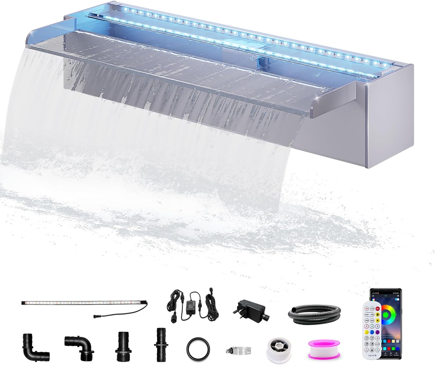 Longrun Cascata per laghetto 60 cm con LED 7 colori