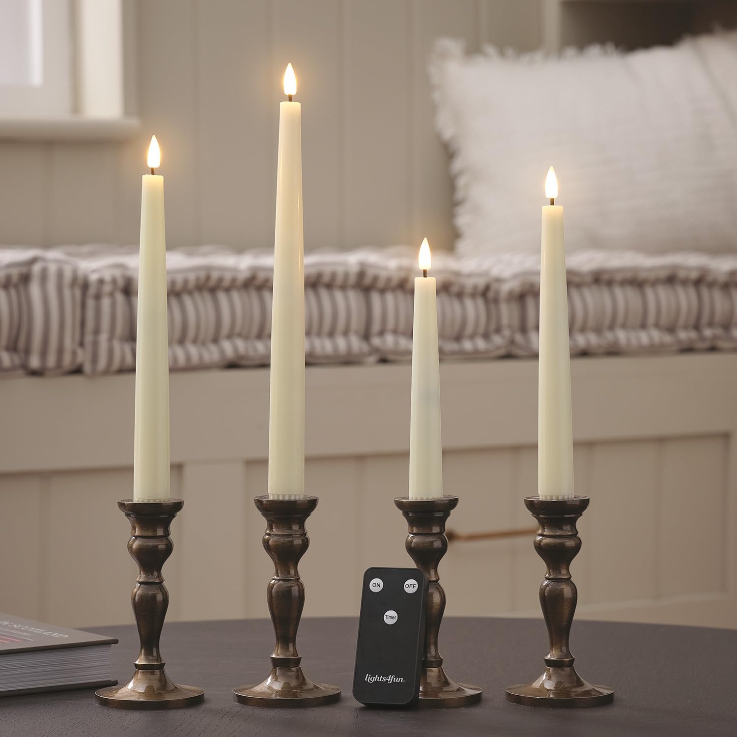 Lights4fun TruGlow, 4 candele a LED ad altezza mista, con telecomando