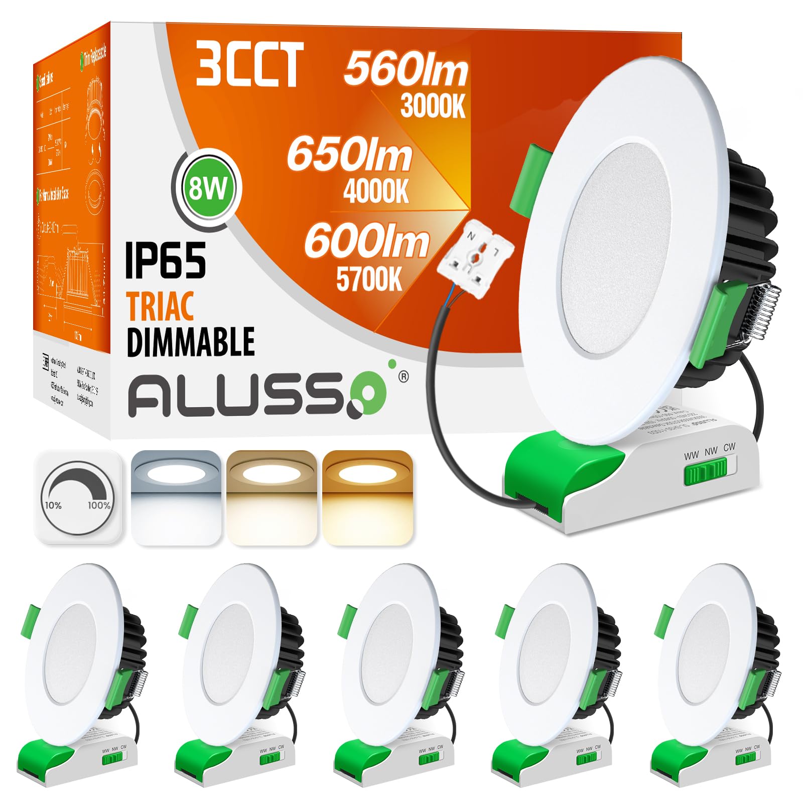 Alusso Faretti LED da Incasso Dimmerabili 8W IP65 (Set 6)