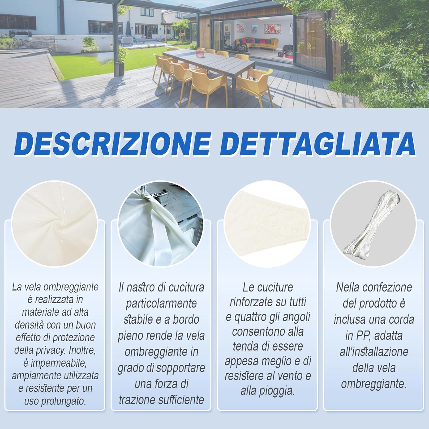 Sunnylaxx Tenda a Vela Rettangolare 3x4m, Crema - immagine 4