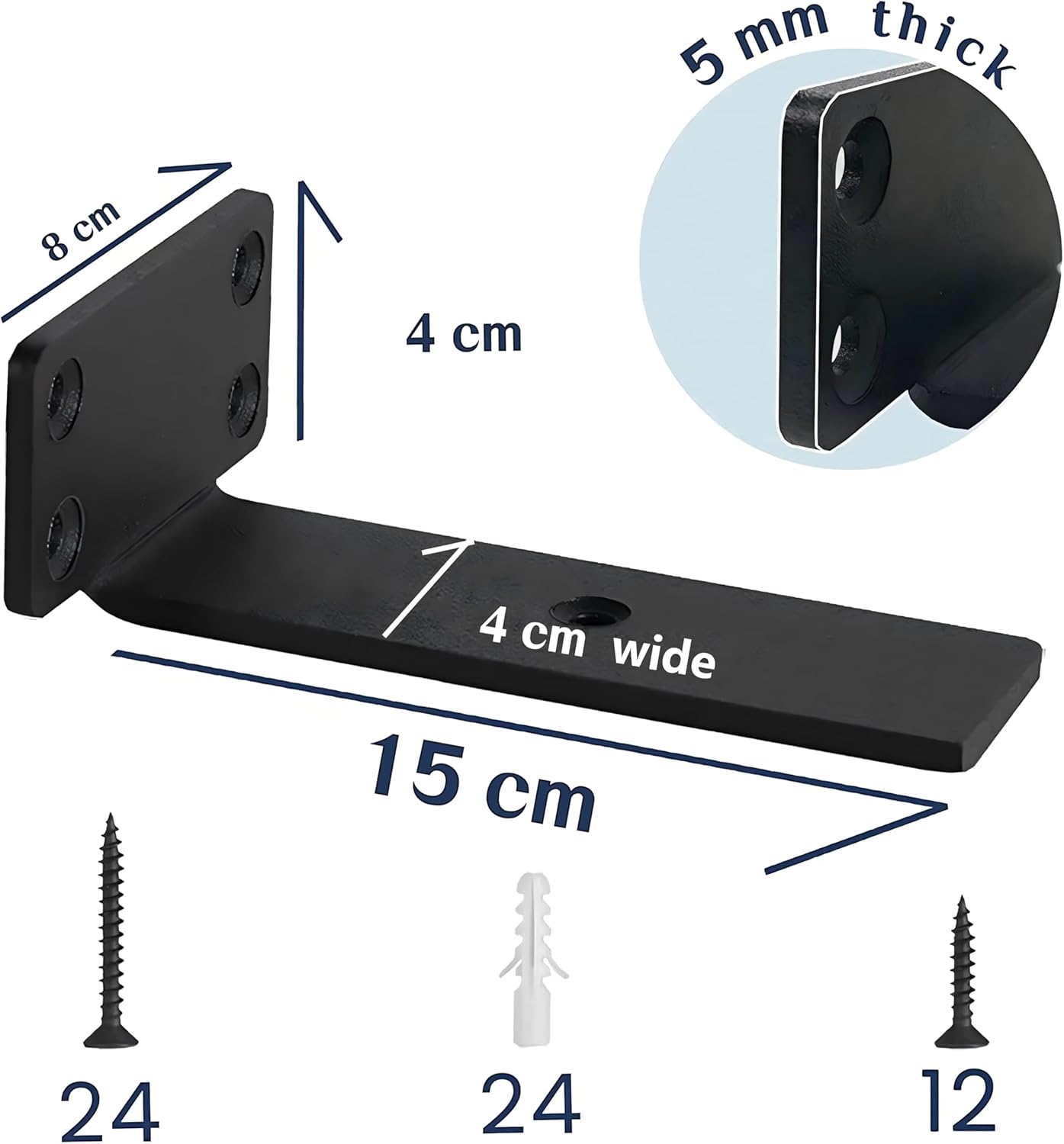 Staffe per Mensole Pesanti a Scomparsa (6 Pezzi) 15cm Nere - immagine 2