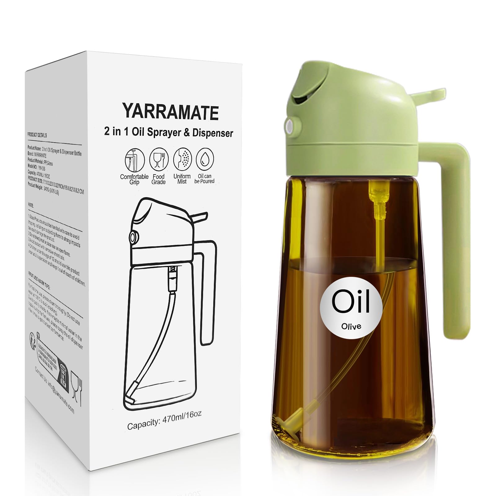 Yarramate Spruzzino Olio in Vetro Ambrato 470ml, Verde
