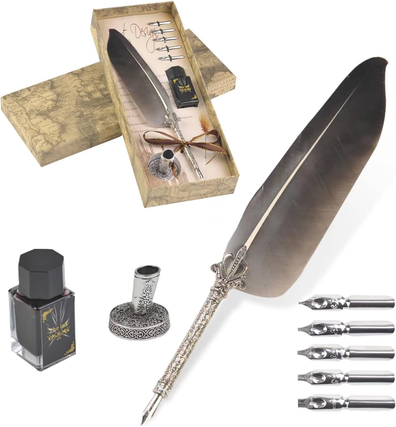 Tyenaza Penna Piuma, Inchiostro Pennino Metallico Penna d'Oca da Scrittura per uso Personale, Regalo Esecutivo e Antico Arredamento da Scrivania