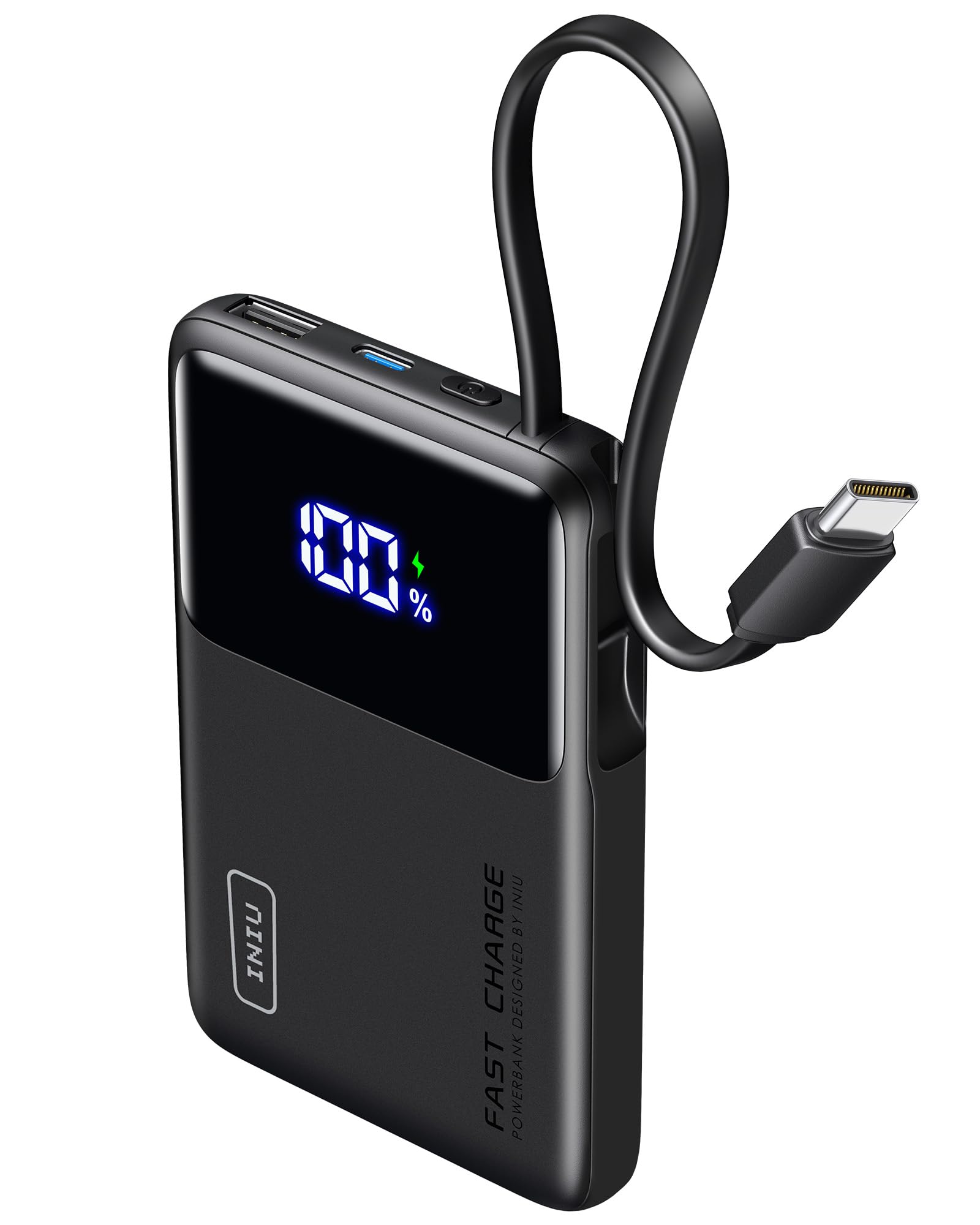 Iniu 45W Power Bank 10000mAh con Cavo USB-C Integrato
