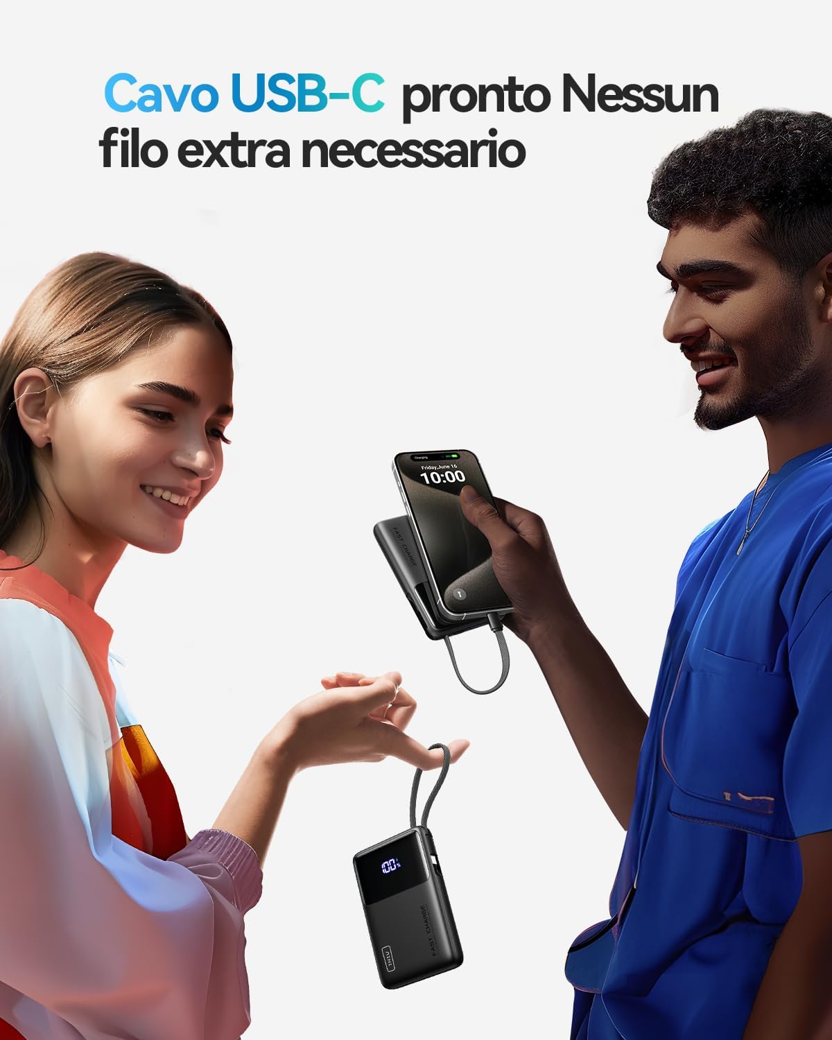 Iniu 45W Power Bank 10000mAh con Cavo USB-C Integrato - immagine 2